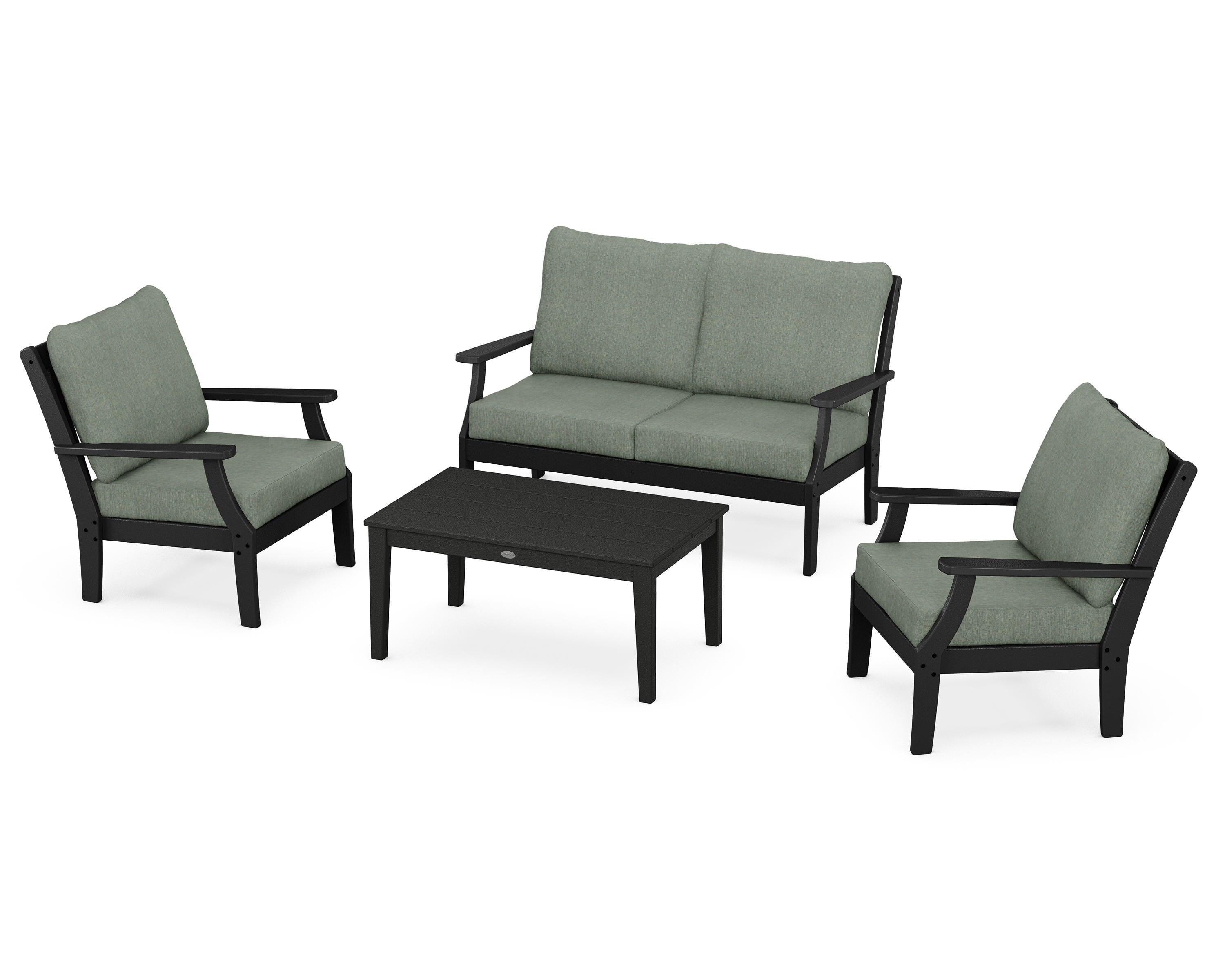 POLYWOOD Braxton 4-Piece Deep Seating Chair Set in Black / Cast Sage