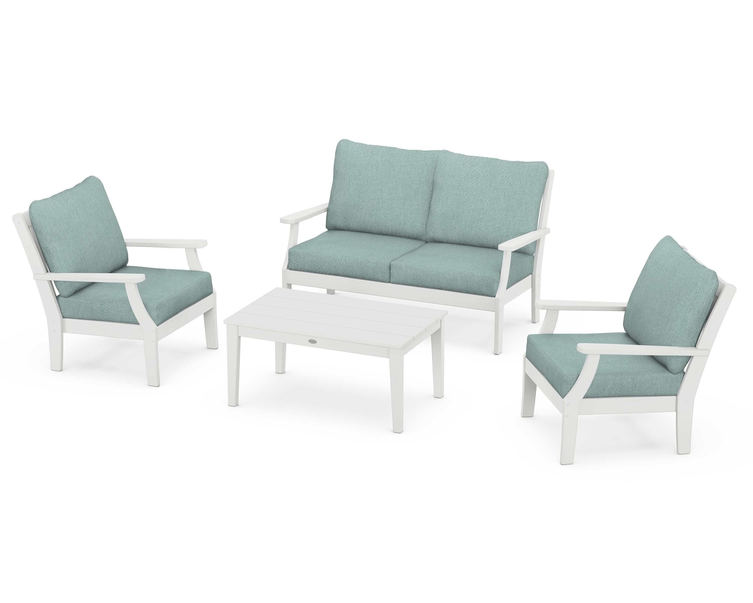 POLYWOOD Braxton 4-Piece Deep Seating Chair Set in White / Glacier Spa