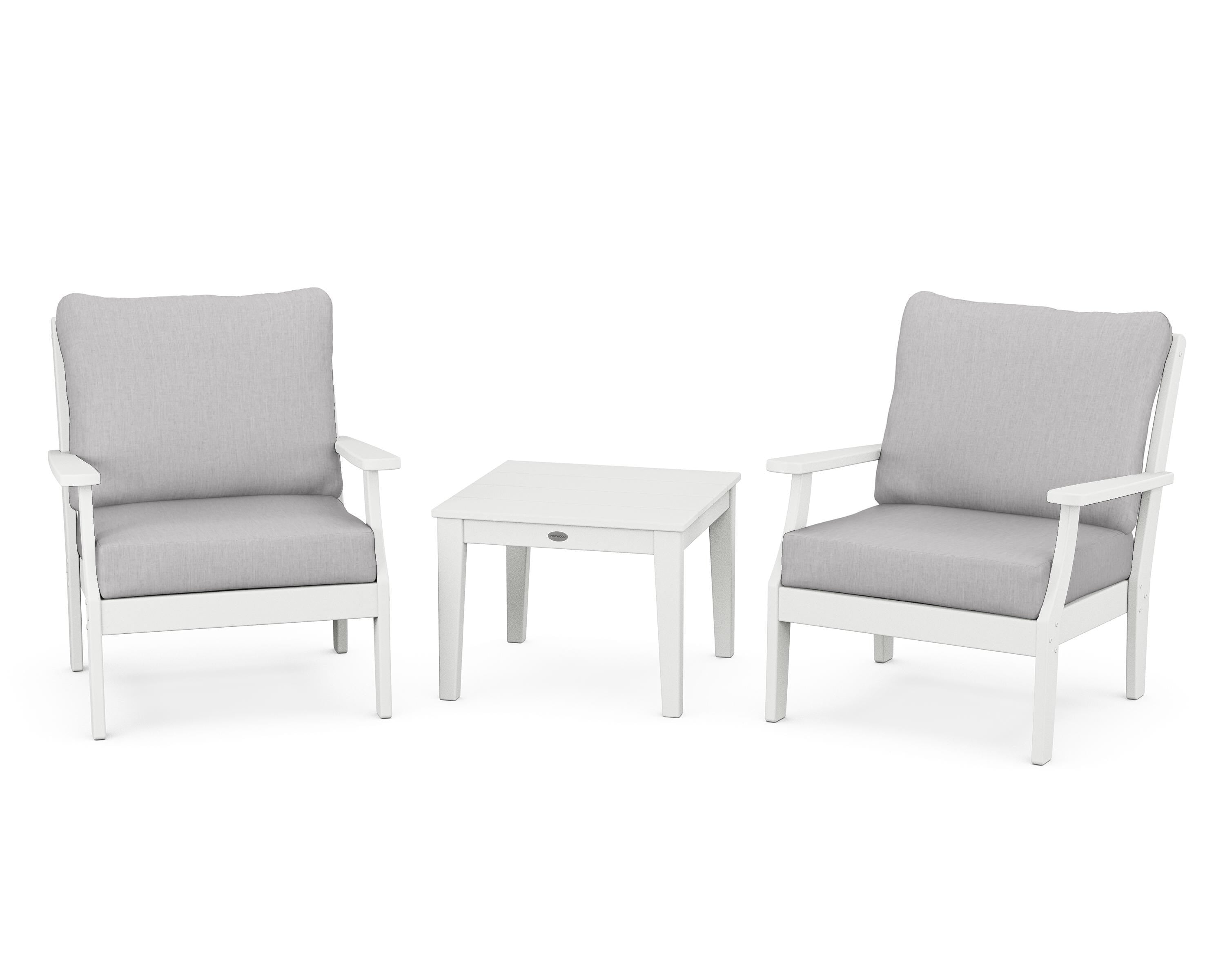POLYWOOD Braxton 3-Piece Deep Seating Set in White / Granite