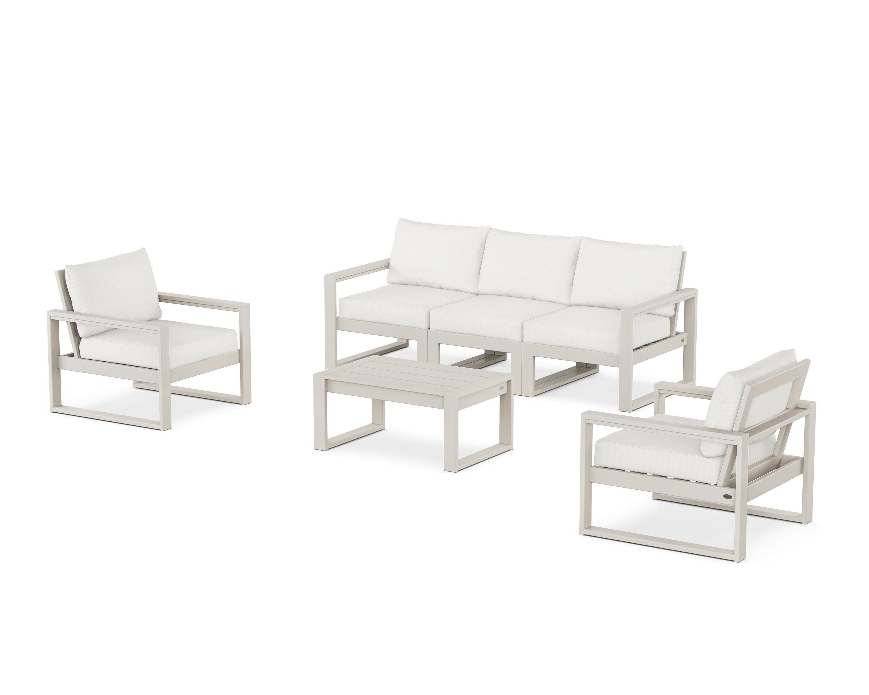 POLYWOOD EDGE Sectional 4-Piece Deep Seating Set with Sofa in Sand / Natural Linen