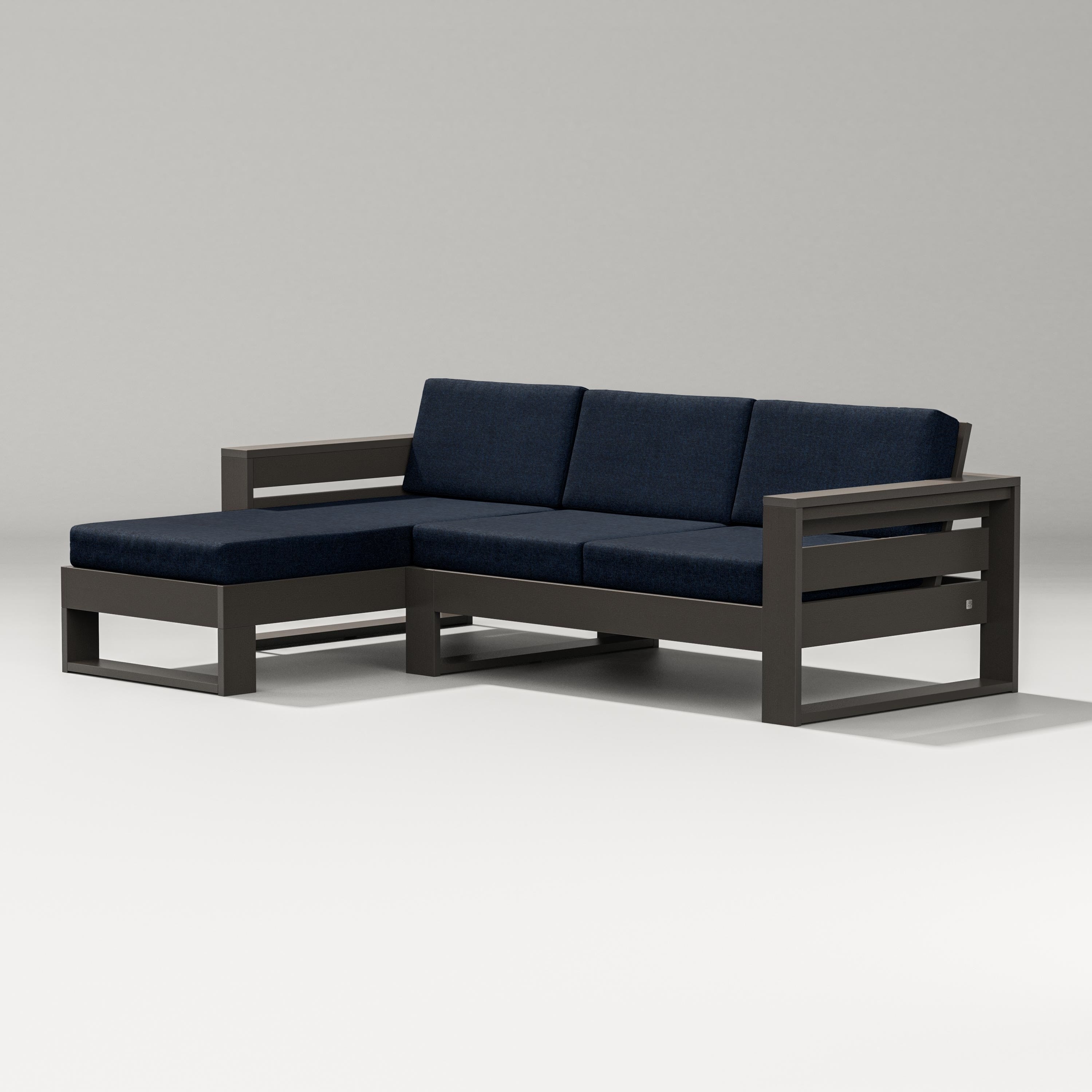PW Designer Series Latitude Left Chaise Sectional in Vintage Coffee / Marine Indigo