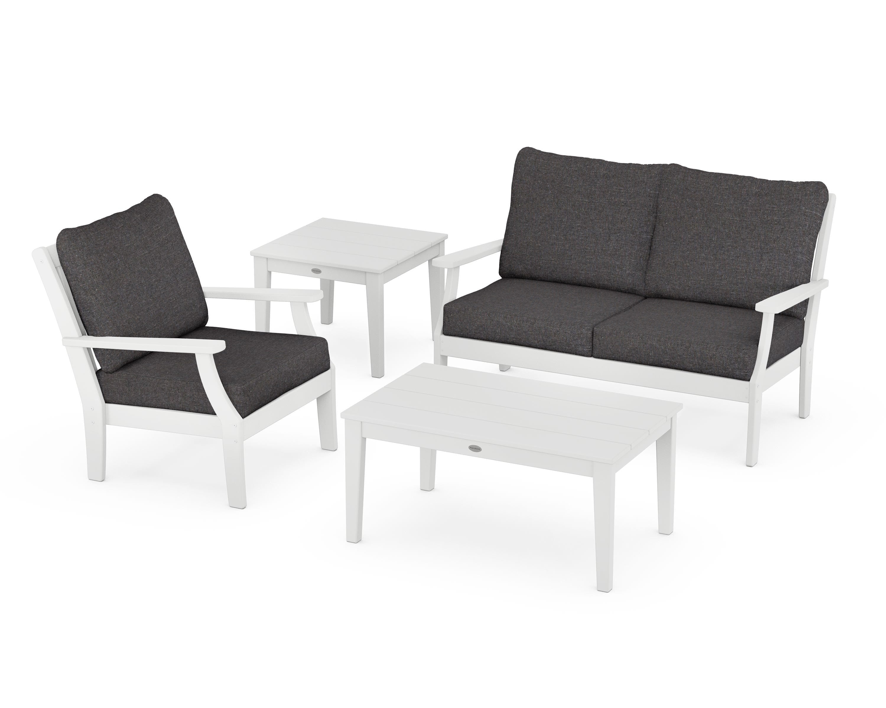 POLYWOOD Braxton 4-Piece Deep Seating Set in White / Ash Charcoal