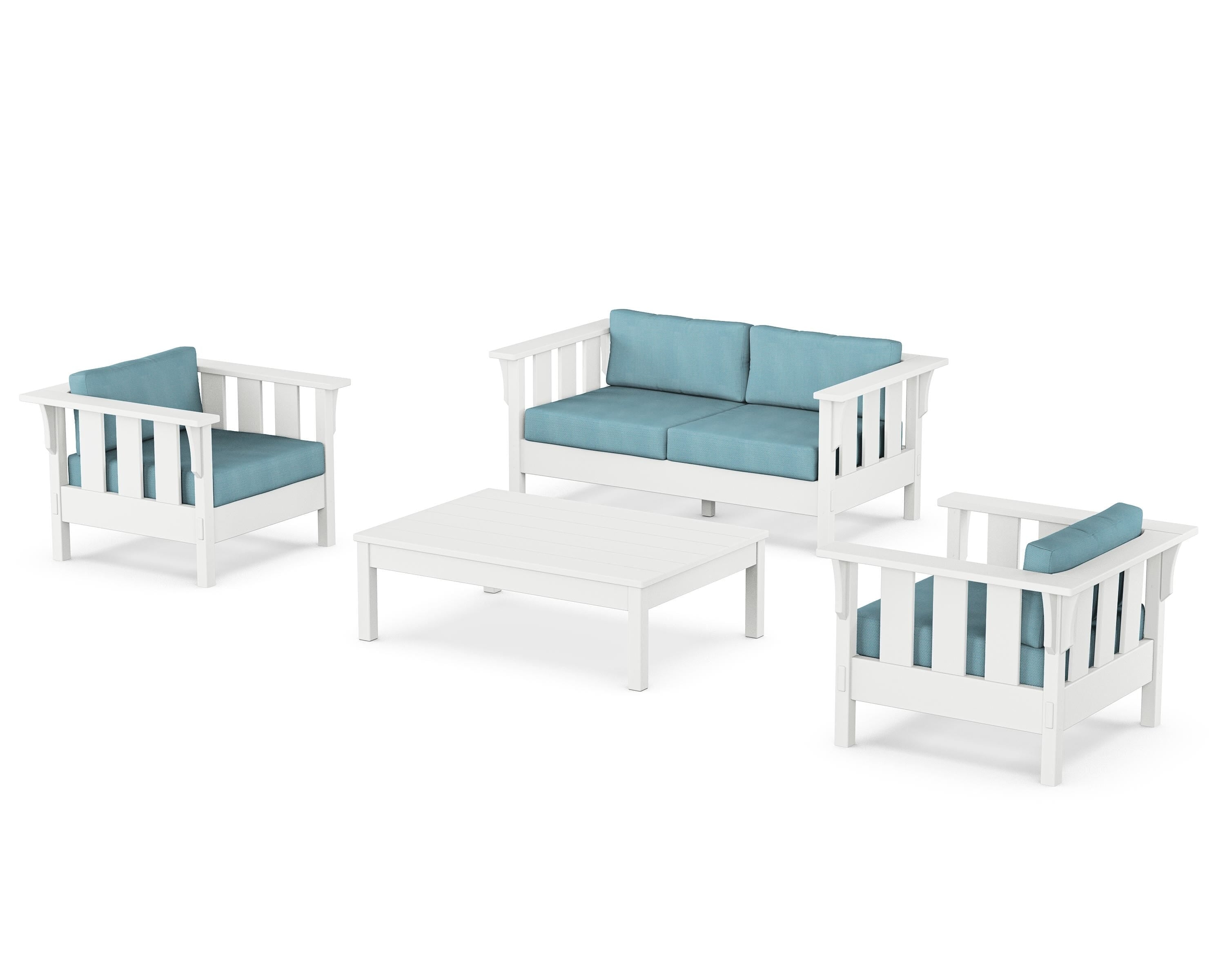 Martha Stewart by POLYWOOD Acadia 4-Piece Deep Seating Set with Loveseat in White / Lattice Sky Blue