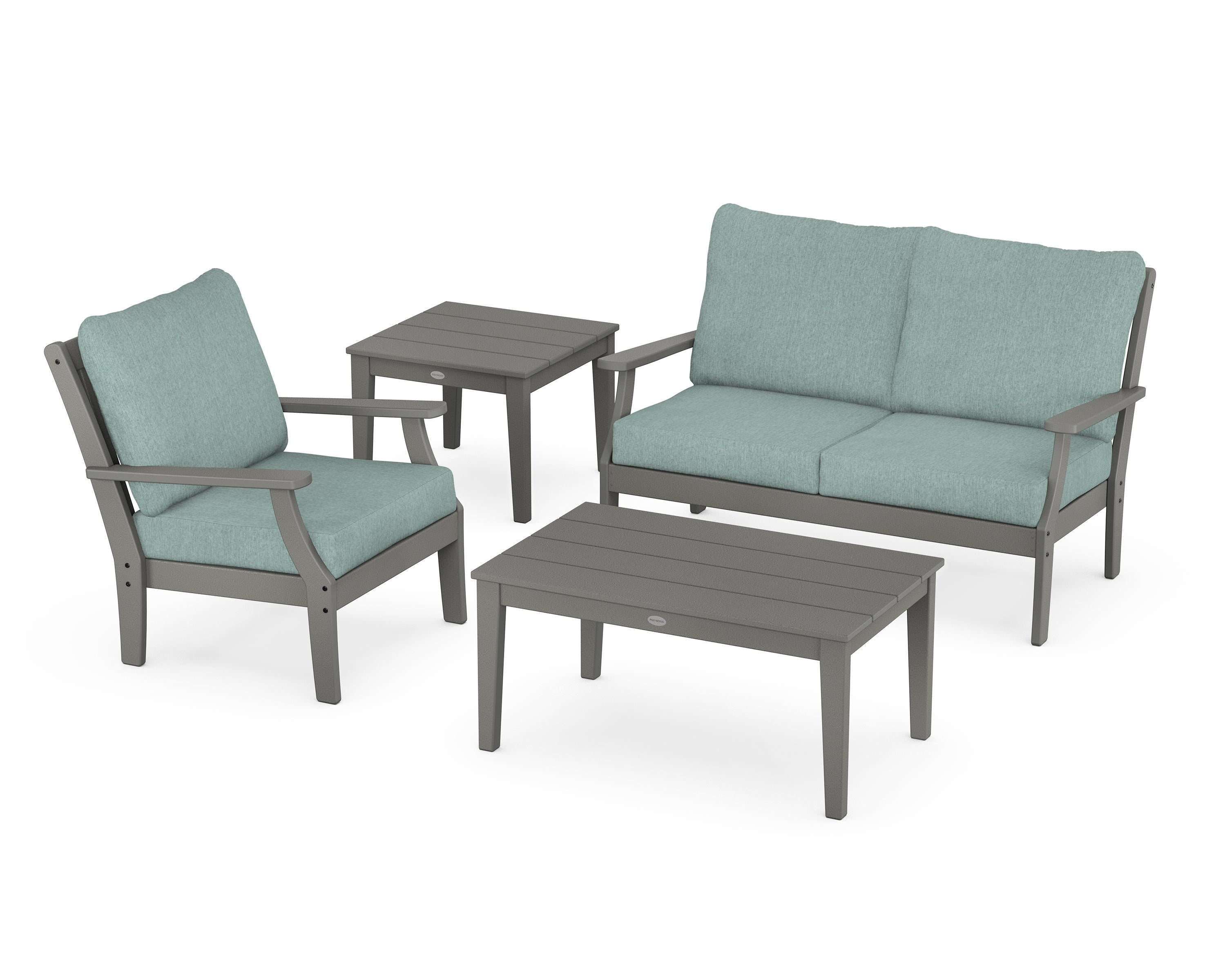POLYWOOD Braxton 4-Piece Deep Seating Set in Slate Grey / Glacier Spa