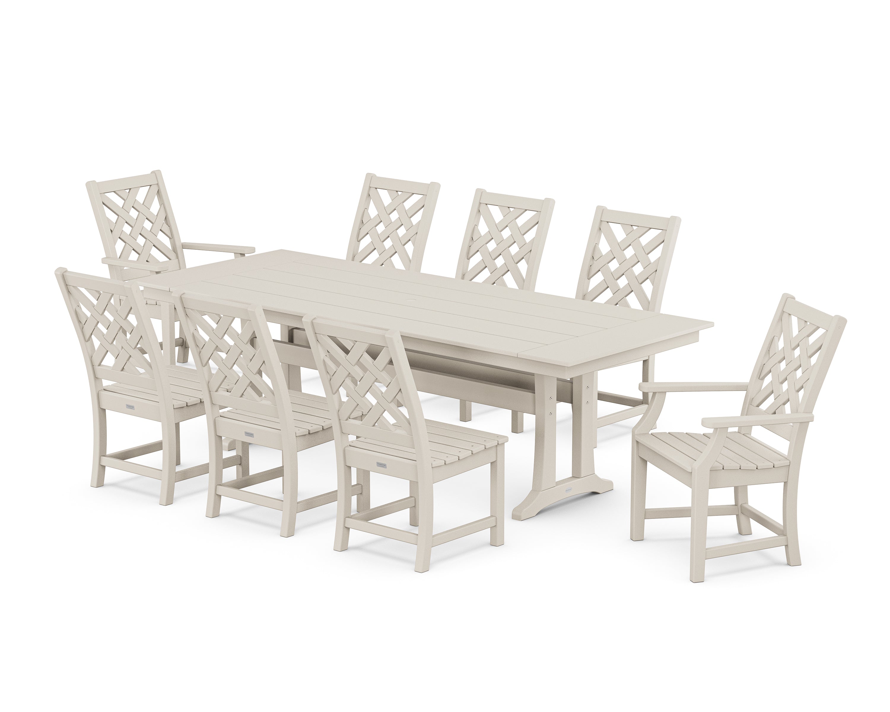 Country Living Wovendale 9-Piece Farmhouse Dining Set with Trestle Legs in Sand
