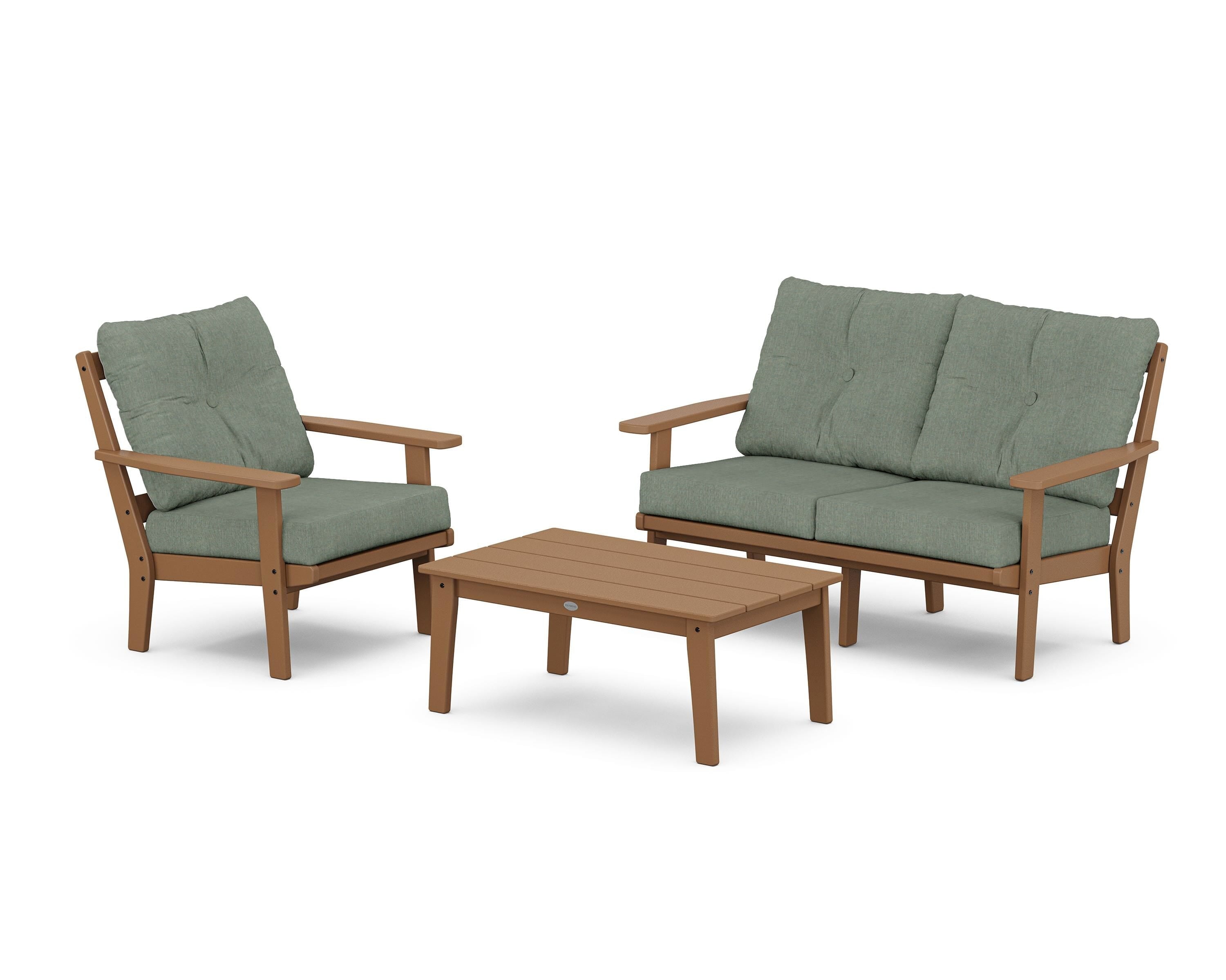 POLYWOOD Prairie 3-Piece Deep Seating Set with Loveseat in Teak / Cast Sage