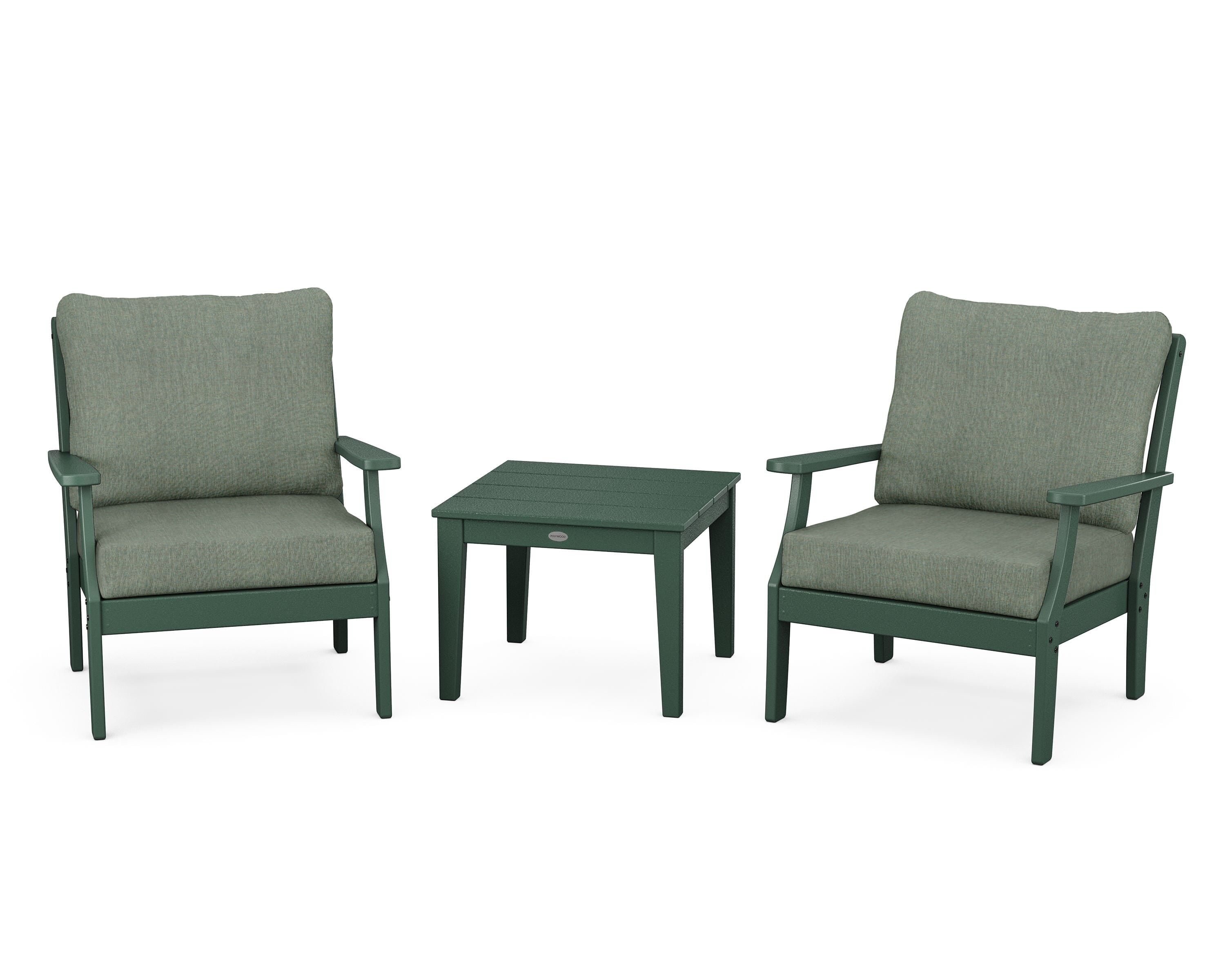 POLYWOOD Braxton 3-Piece Deep Seating Set in Green / Cast Sage