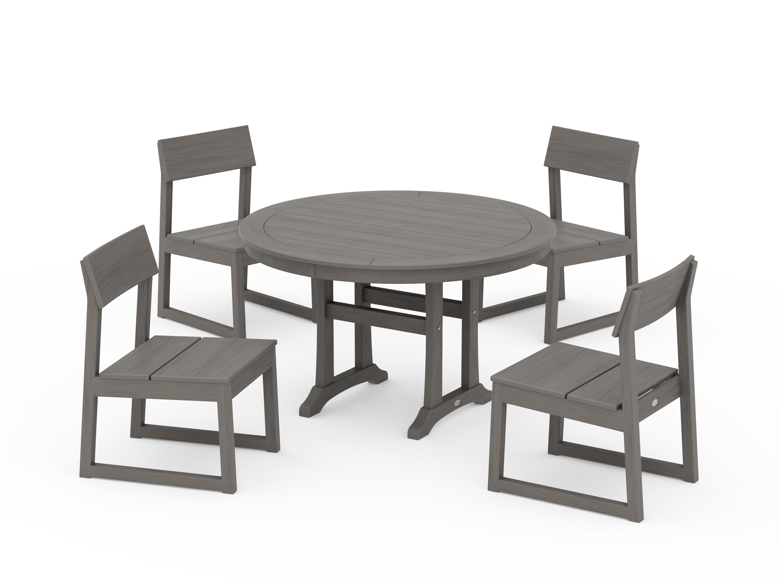 POLYWOOD EDGE Side Chair 5-Piece Round Dining Set With Trestle Legs in Driftwood