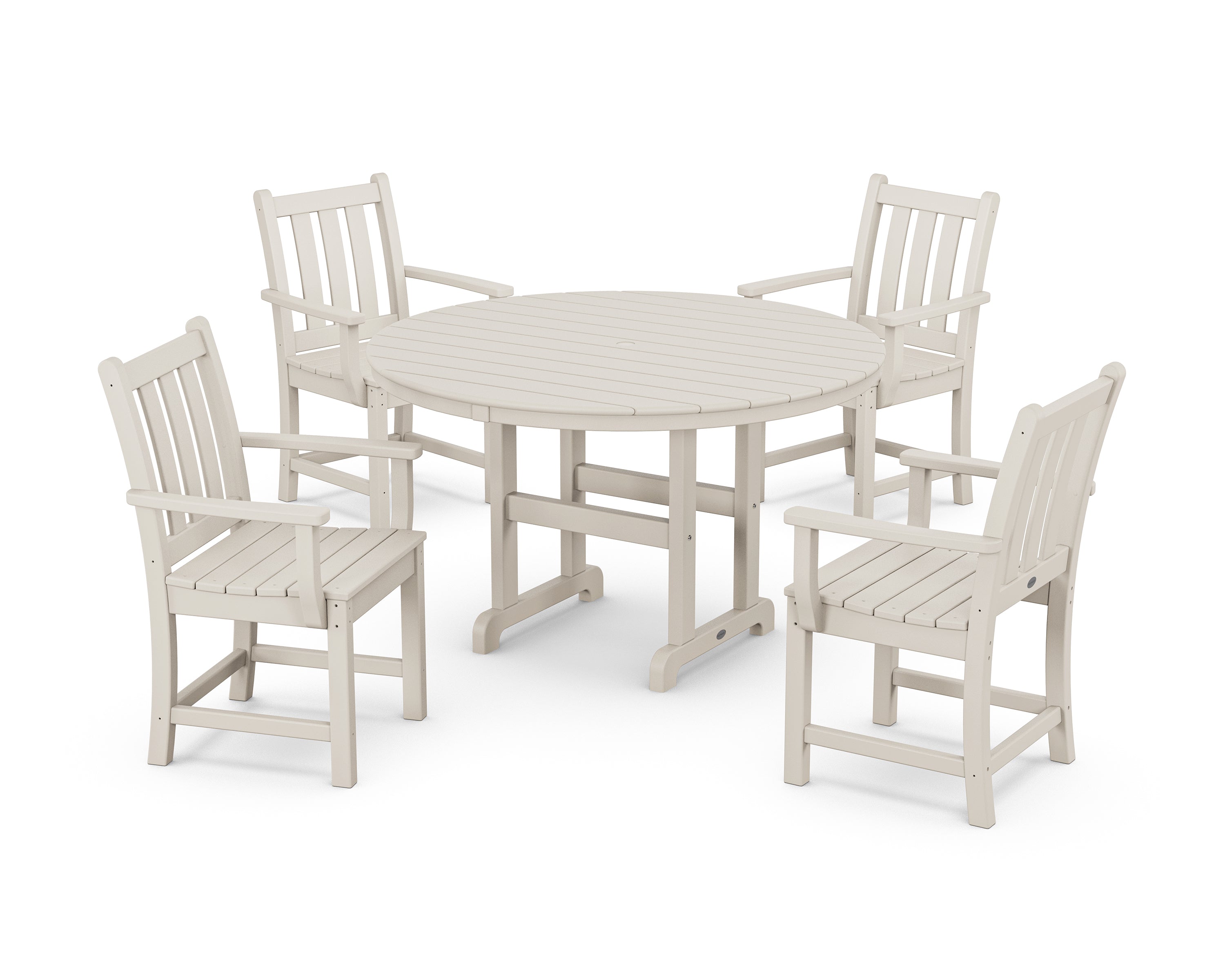 POLYWOOD® Traditional Garden 5-Piece Round Farmhouse Dining Set in Sand