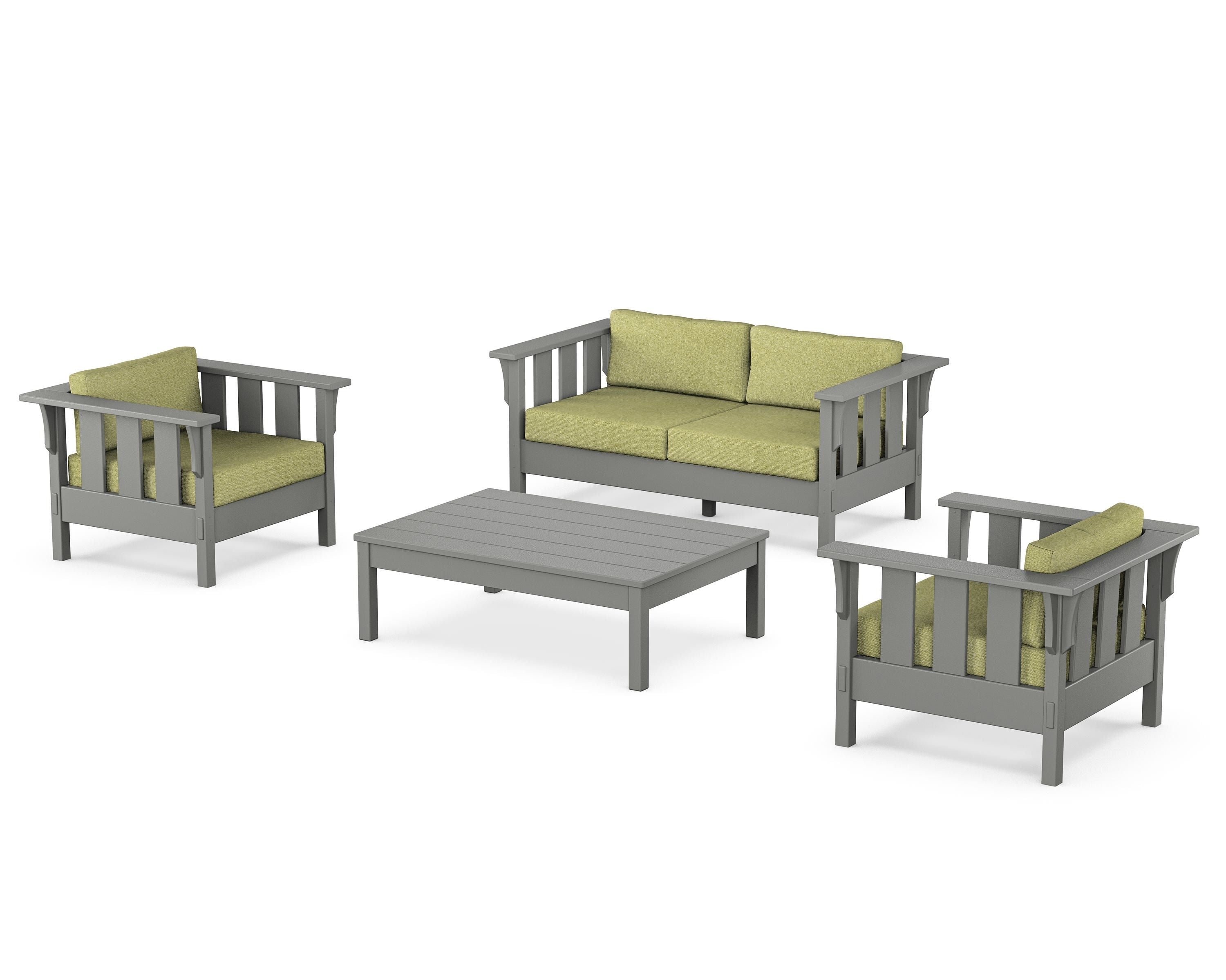 Martha Stewart by POLYWOOD Acadia 4-Piece Deep Seating Set with Loveseat in Slate Grey / Chartreuse Boucle