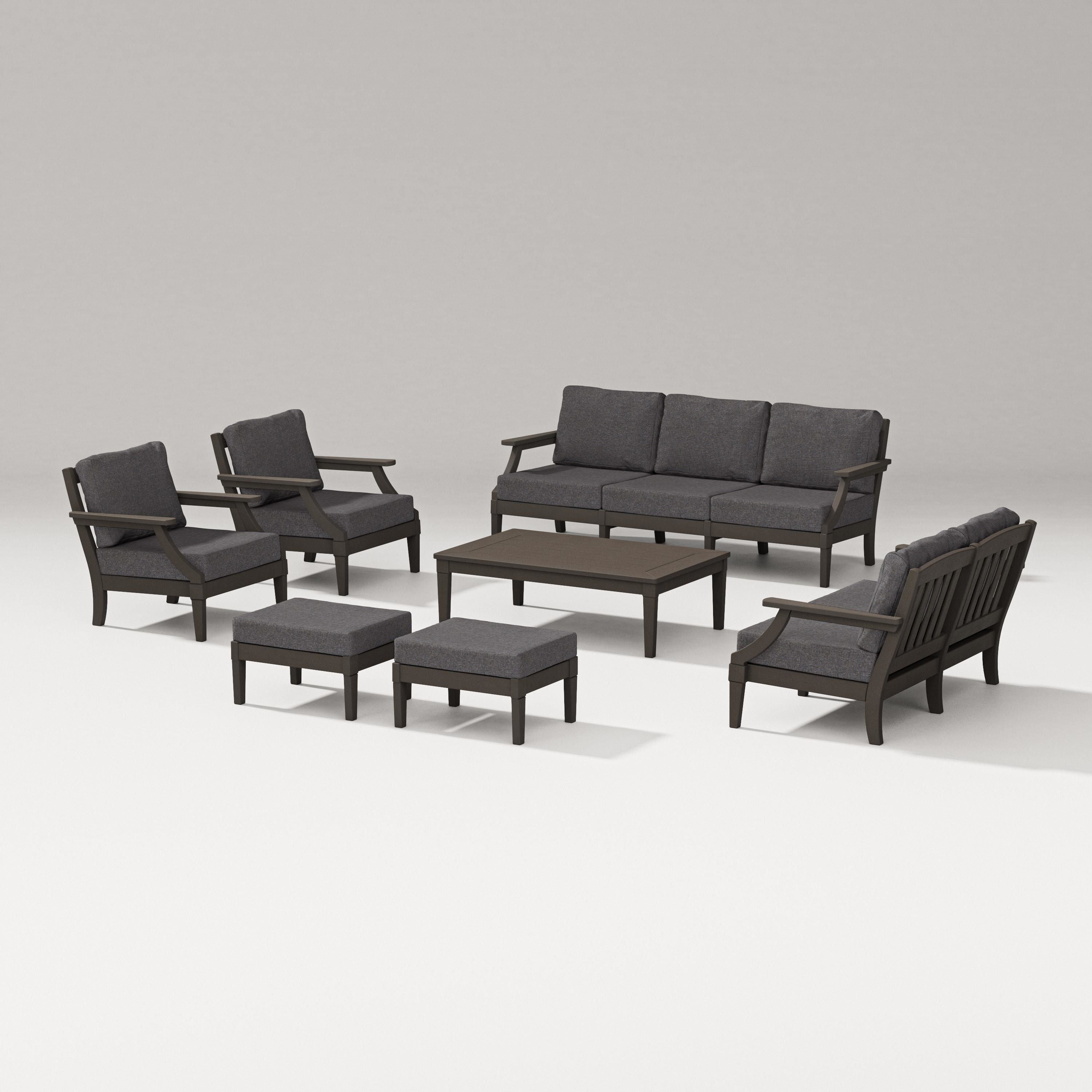 PW Designer Series Estate 7-Piece Lounge Sofa Set in Vintage Coffee / Ash Charcoal