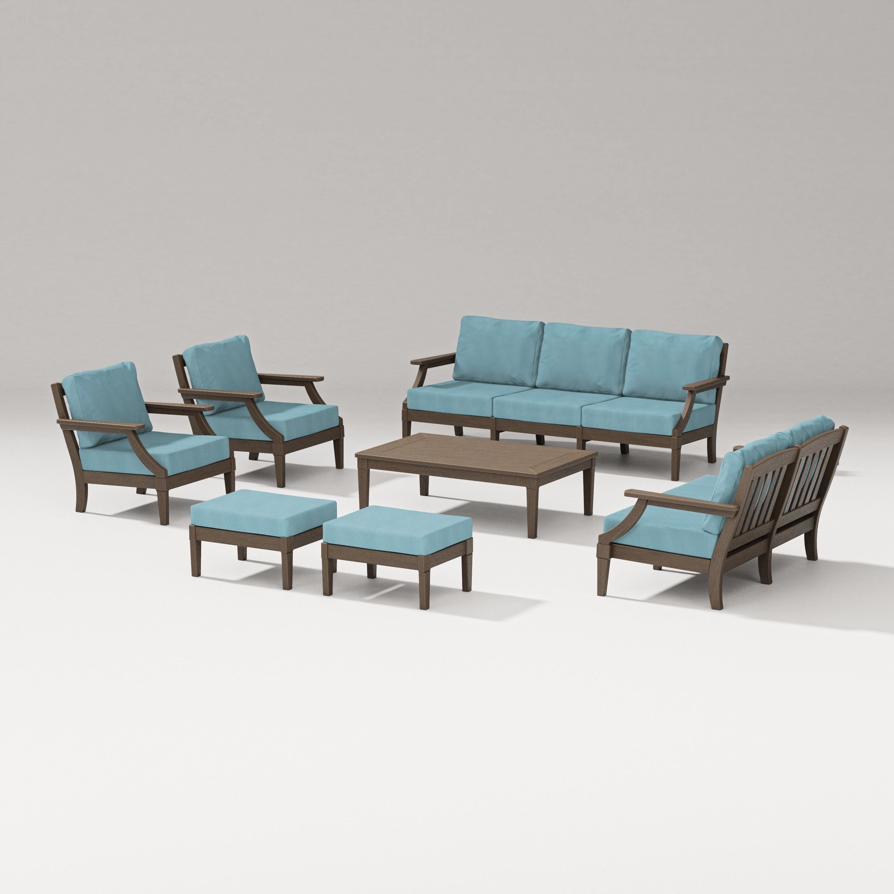 PW Designer Series Estate 7-Piece Lounge Sofa Set in Kona / Lattice Sky Blue