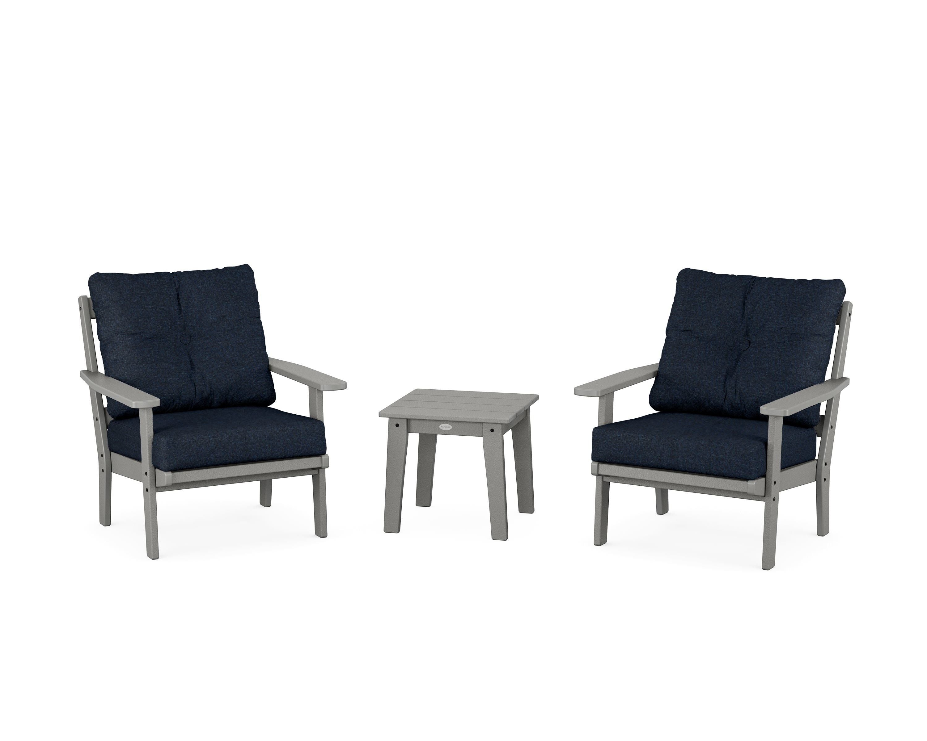 POLYWOOD Oxford 3-Piece Deep Seating Set in Slate Grey / Marine Indigo