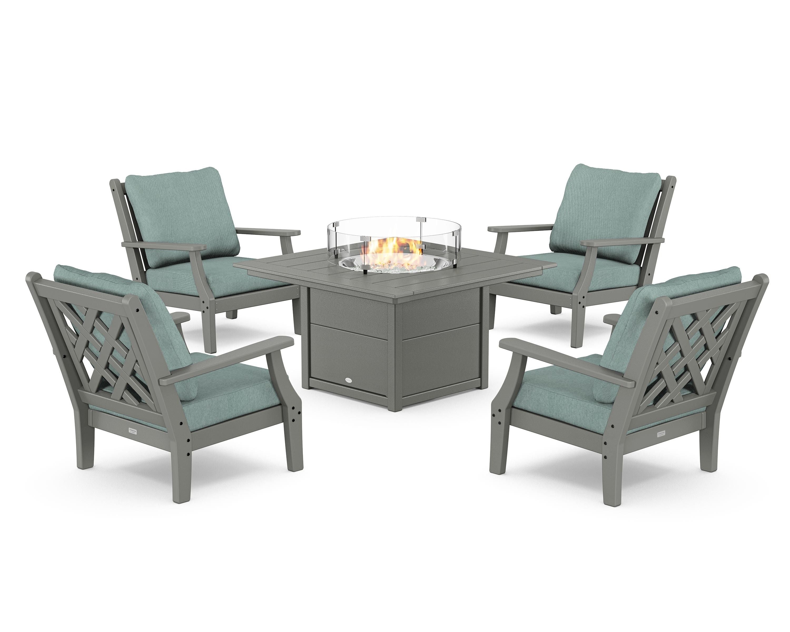 Country Living Wovendale 5-Piece Deep Seating Set with Fire Pit Table in Slate Grey / Glacier Spa