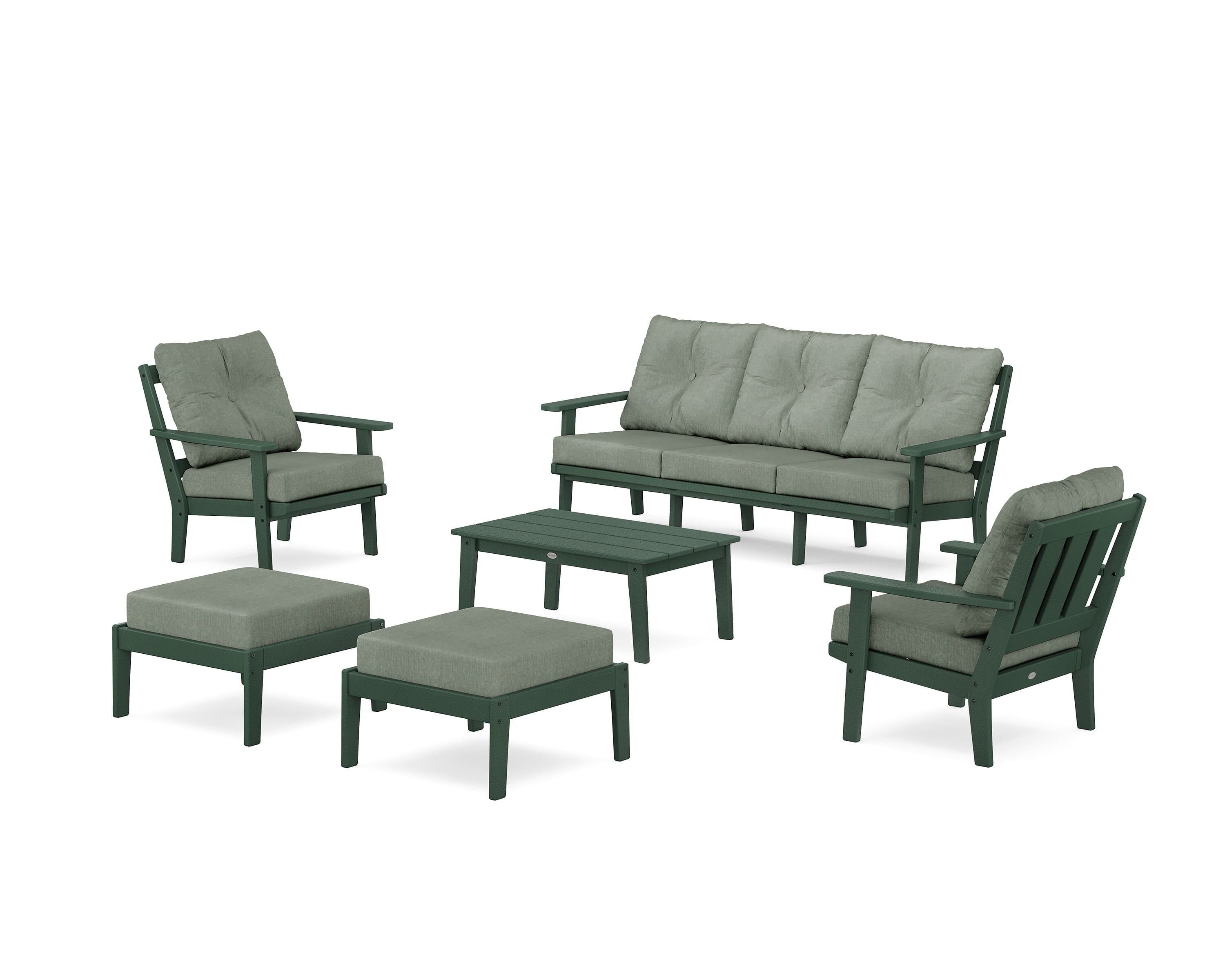 POLYWOOD Oxford 6-Piece Lounge Sofa Set in Green / Cast Sage
