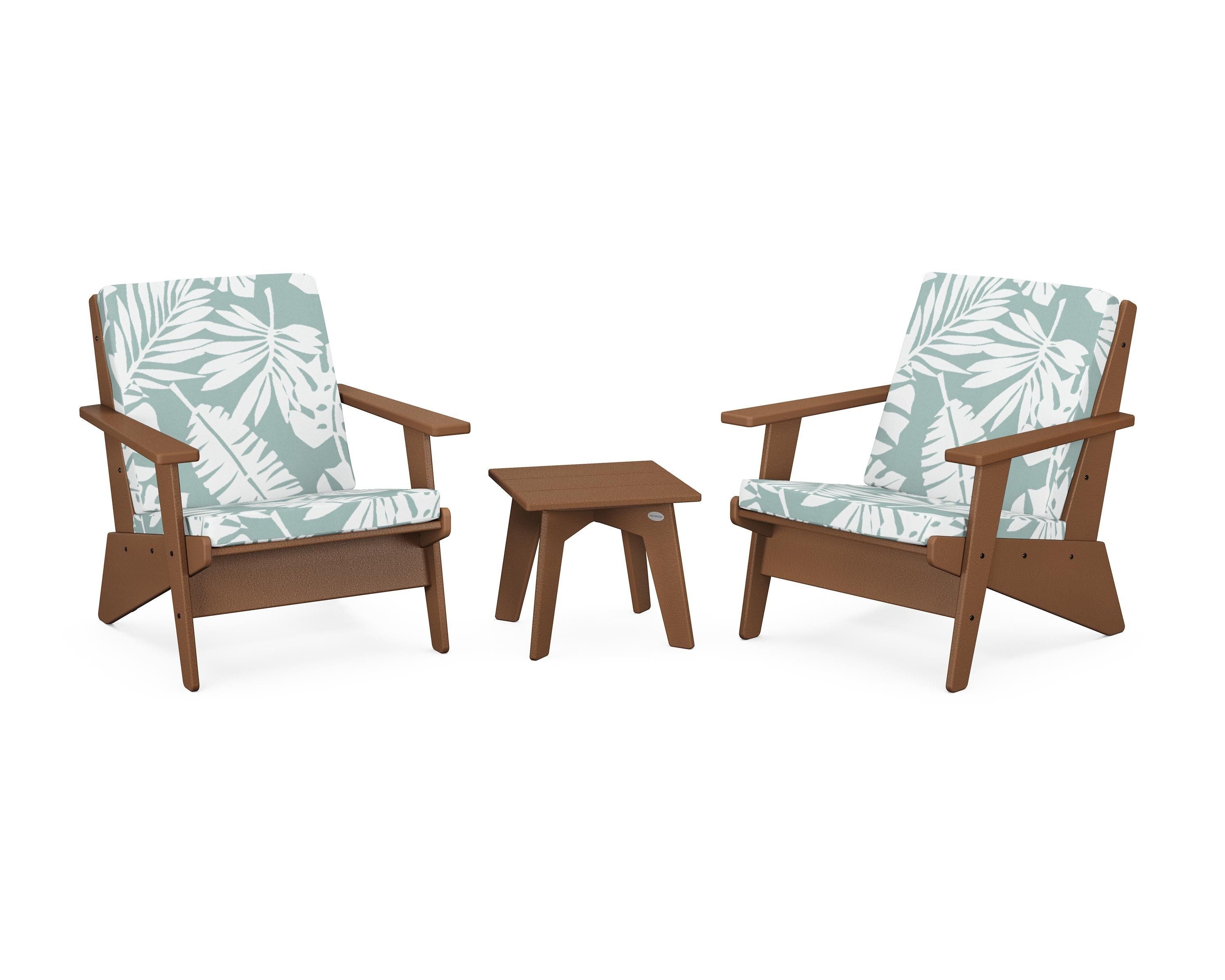 POLYWOOD Riviera Modern Lounge 3-Piece Set in Teak / Leaf Glacier Spa
