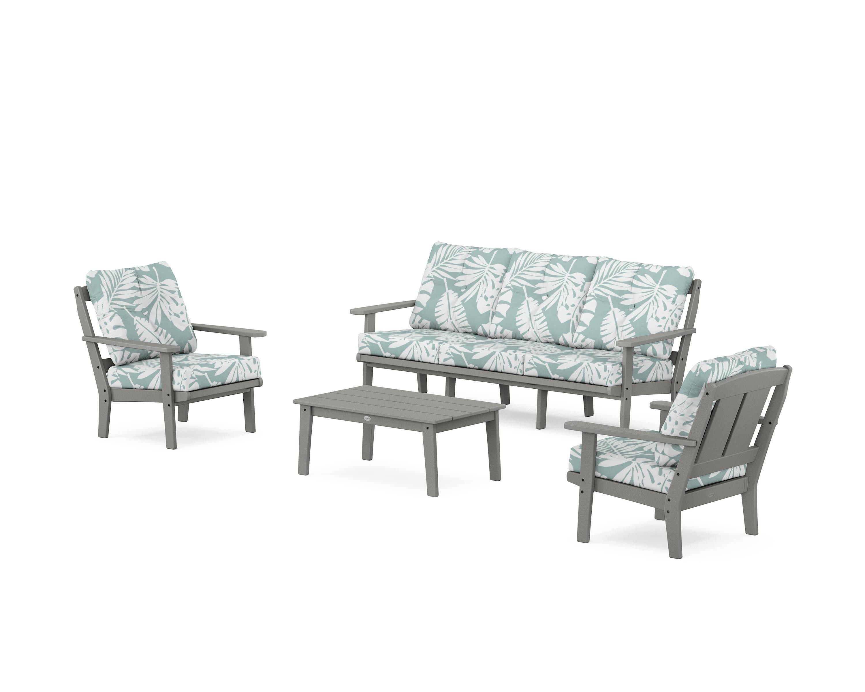 POLYWOOD Mission 4-Piece Deep Seating Set with Sofa in Slate Grey / Leaf Glacier Spa