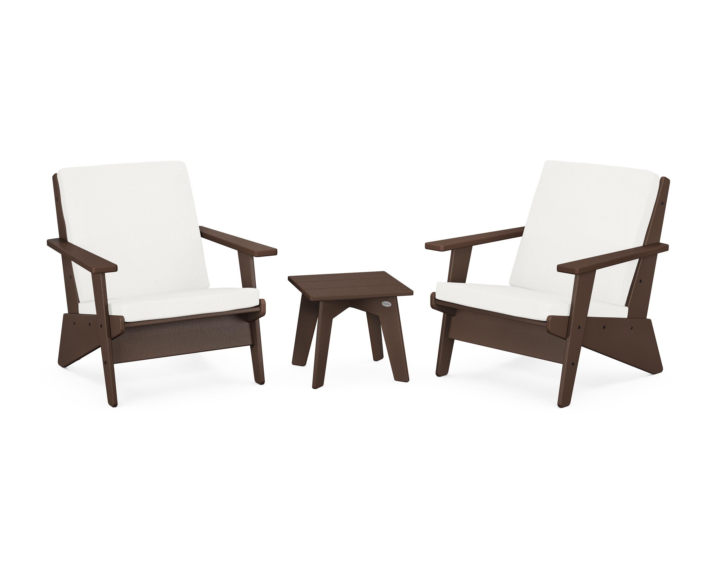 POLYWOOD Riviera Modern Lounge 3-Piece Set in Mahogany / Natural Linen