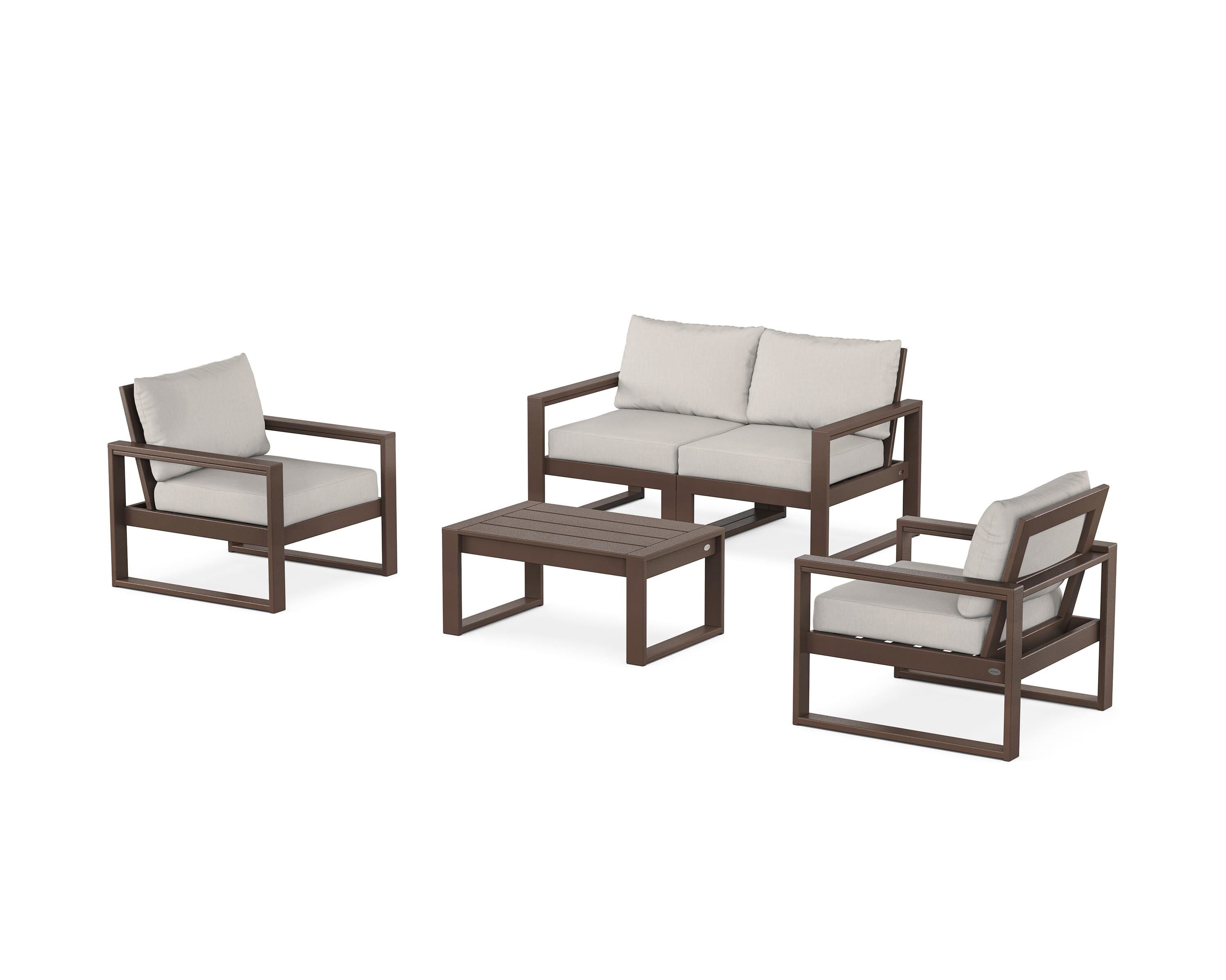 POLYWOOD EDGE Sectional 4-Piece Deep Seating Set with Loveseat in Mahogany / Cast Ash