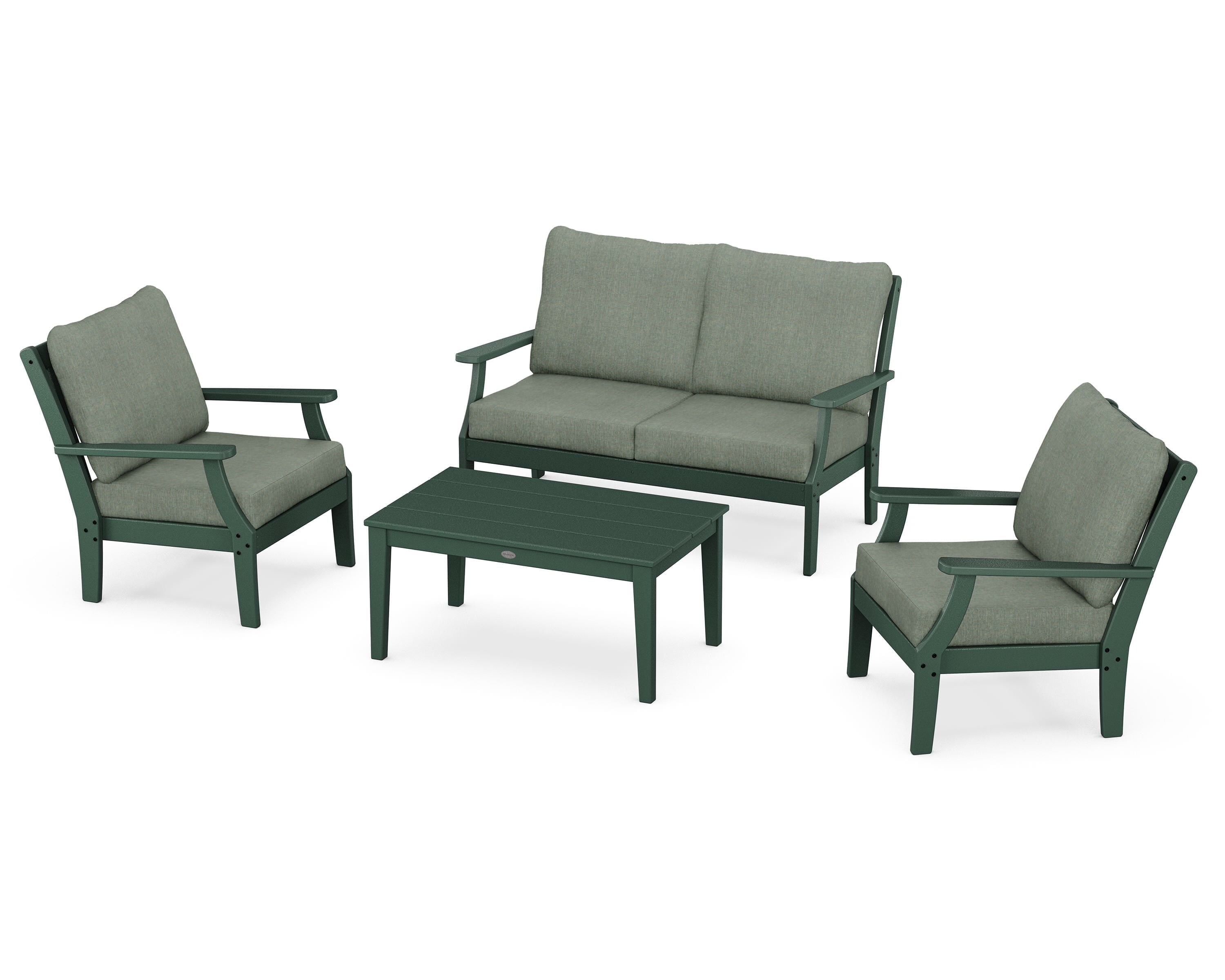 POLYWOOD Braxton 4-Piece Deep Seating Chair Set in Green / Cast Sage