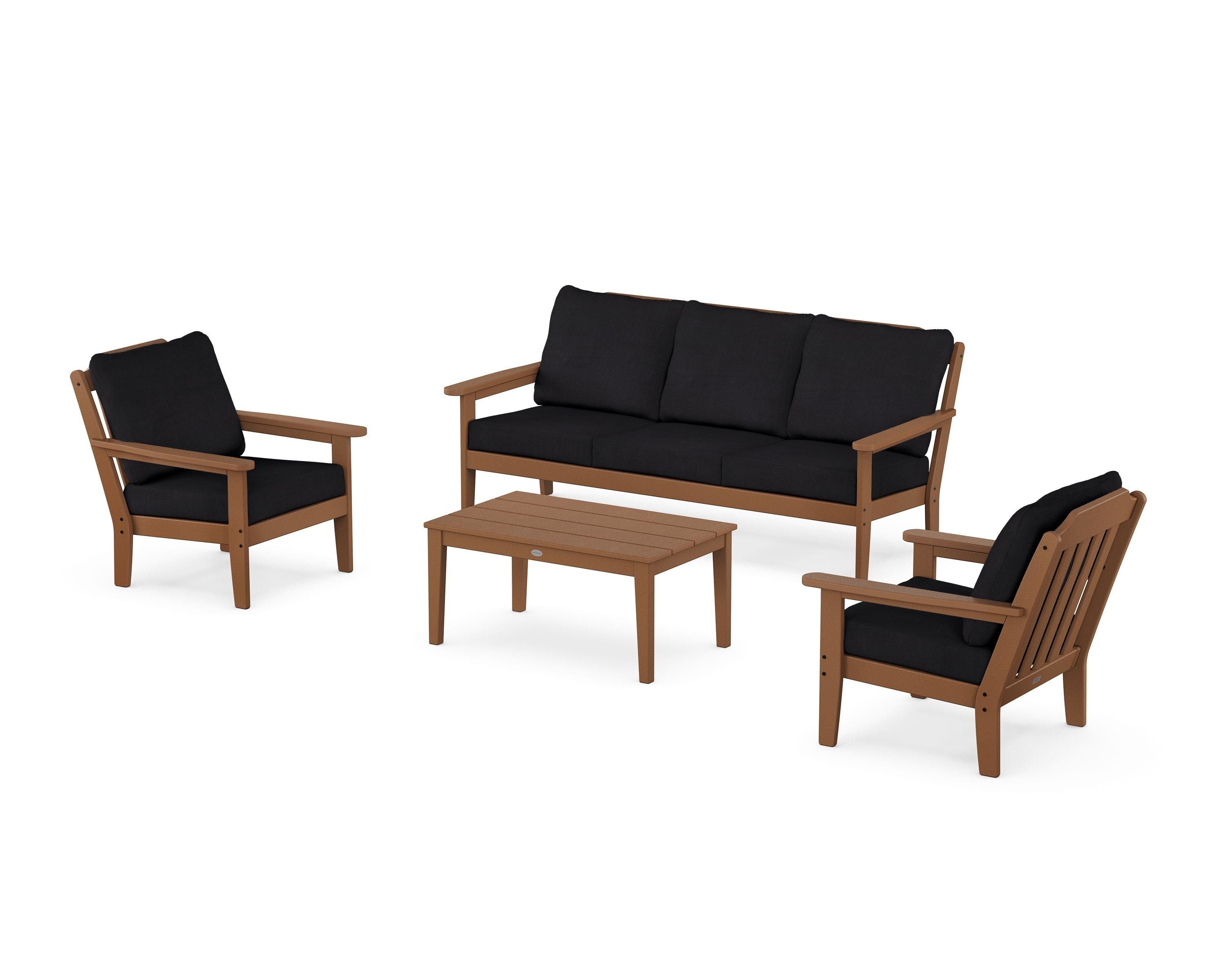 Country Living Cottage 4-Piece Deep Seating Set with Sofa in Teak / Midnight Linen