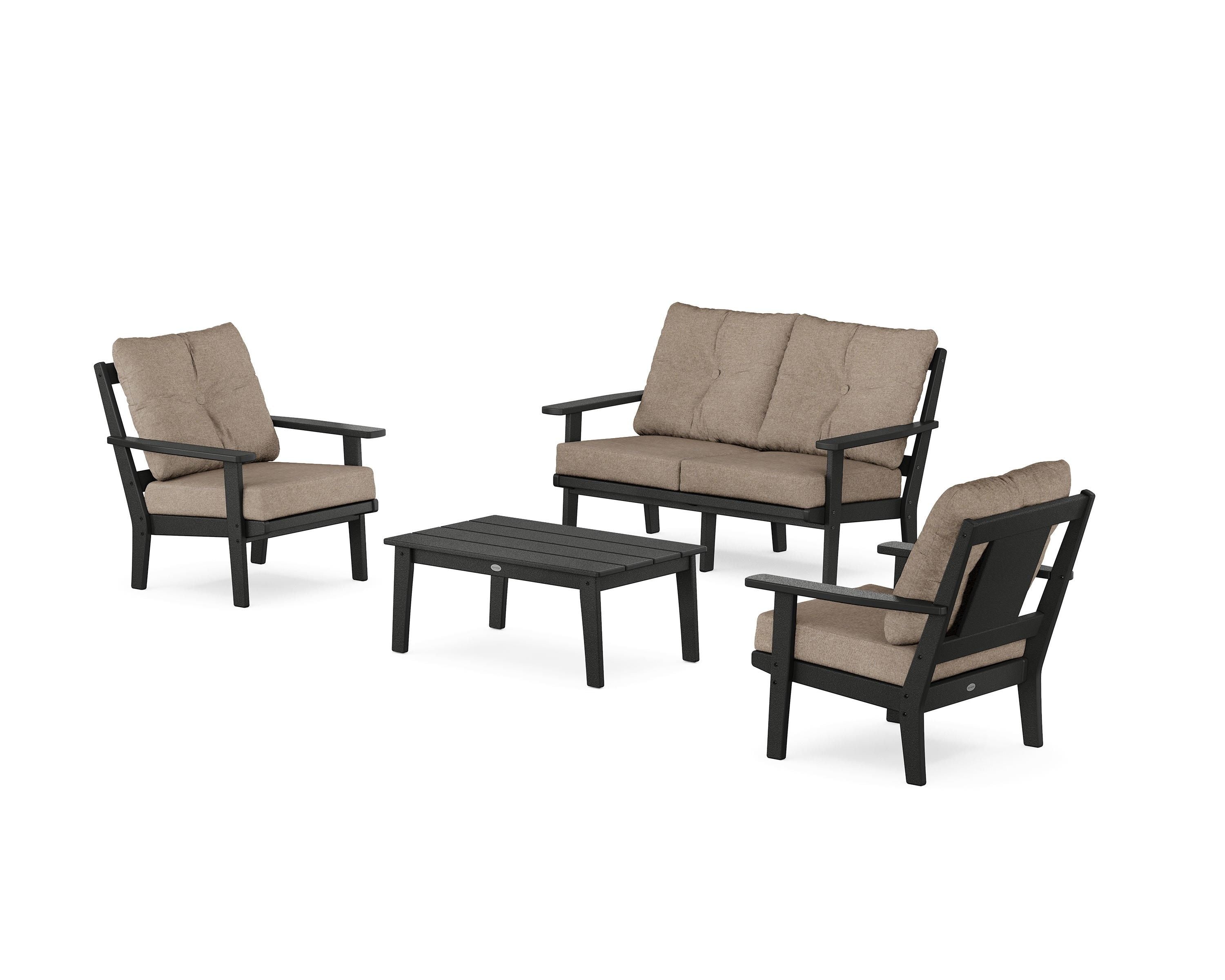 POLYWOOD Prairie 4-Piece Deep Seating Set with Loveseat in Black / Spiced Burlap