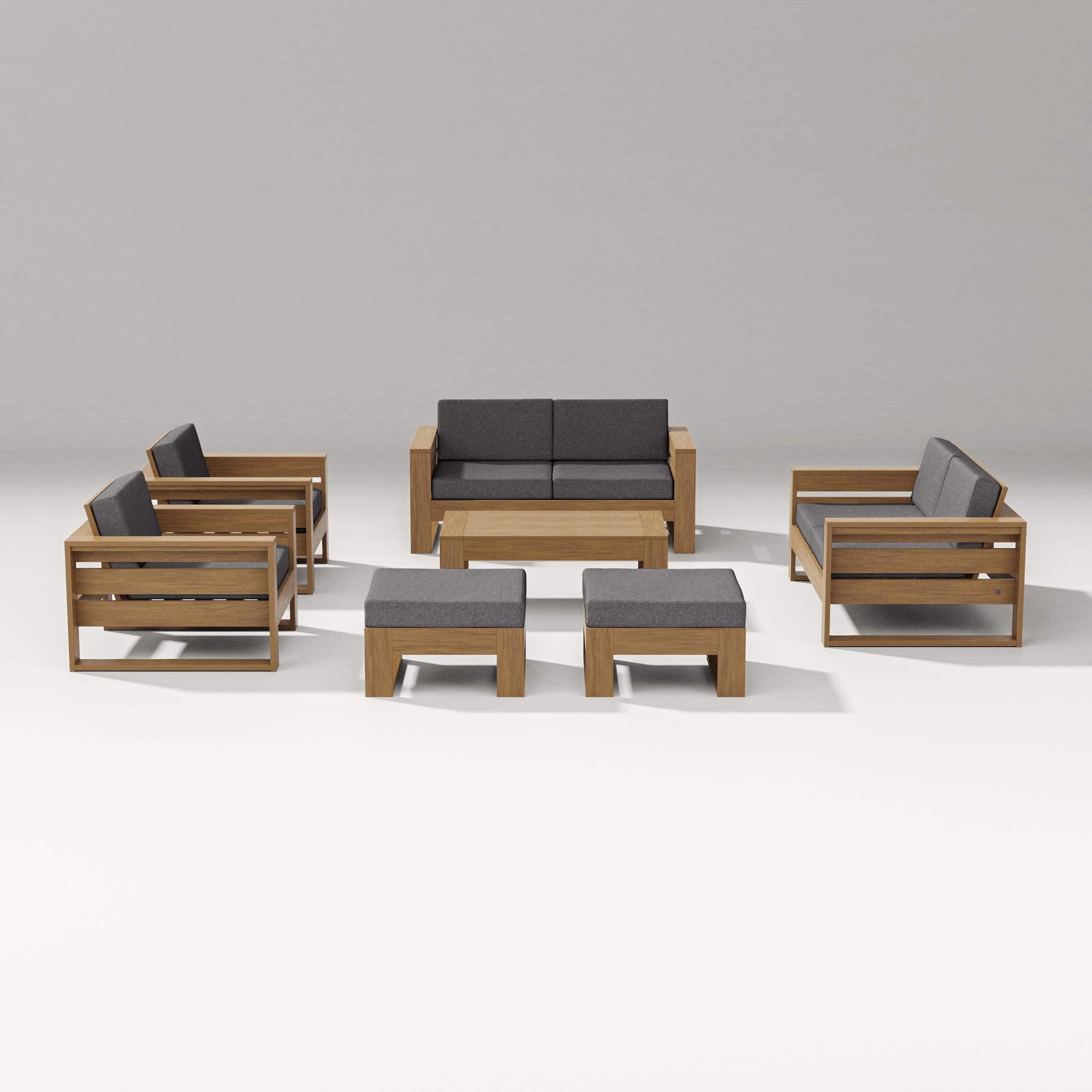 PW Designer Series Latitude 7-Piece Lounge Loveseat Set in Natural / Ash Charcoal