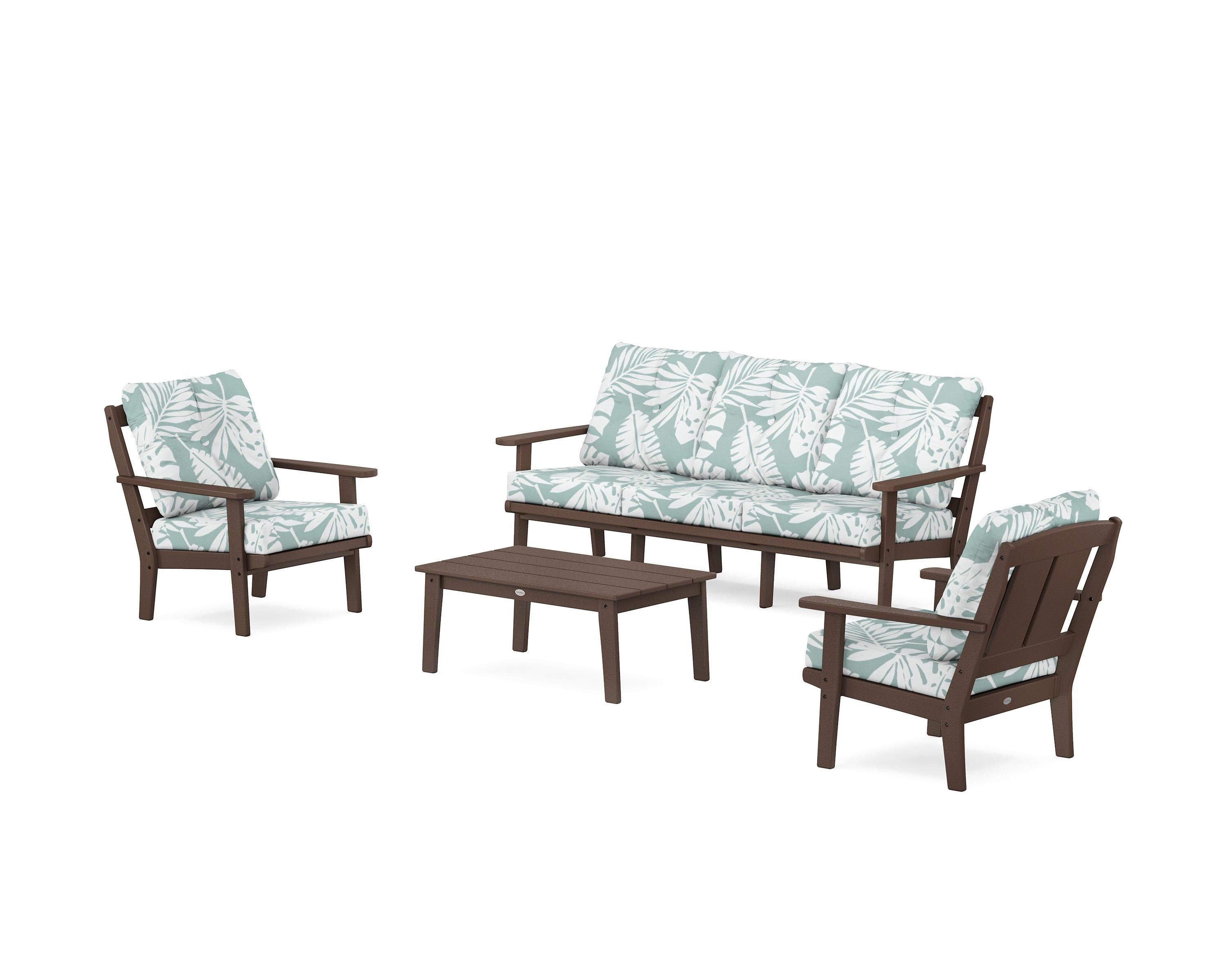 POLYWOOD Mission 4-Piece Deep Seating Set with Sofa in Mahogany / Leaf Glacier Spa