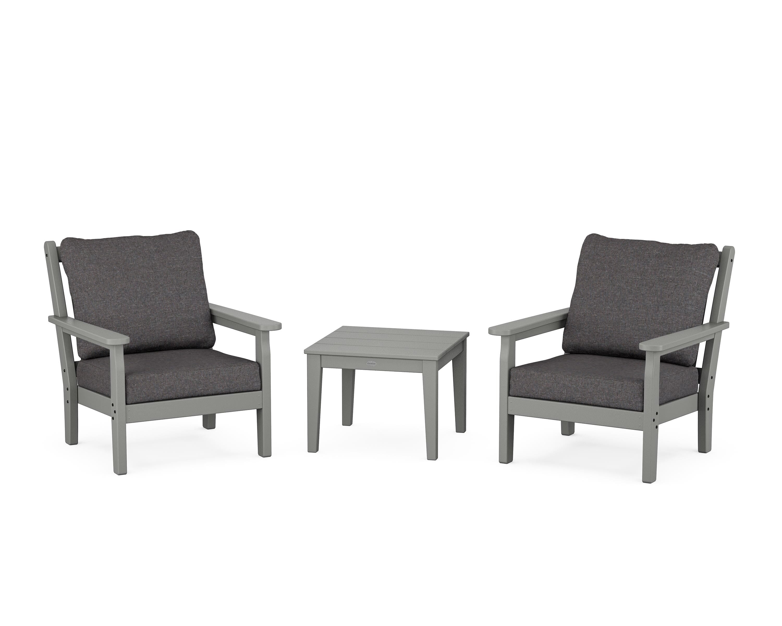 POLYWOOD Chippendale 3-Piece Deep Seating Set in Slate Grey / Ash Charcoal