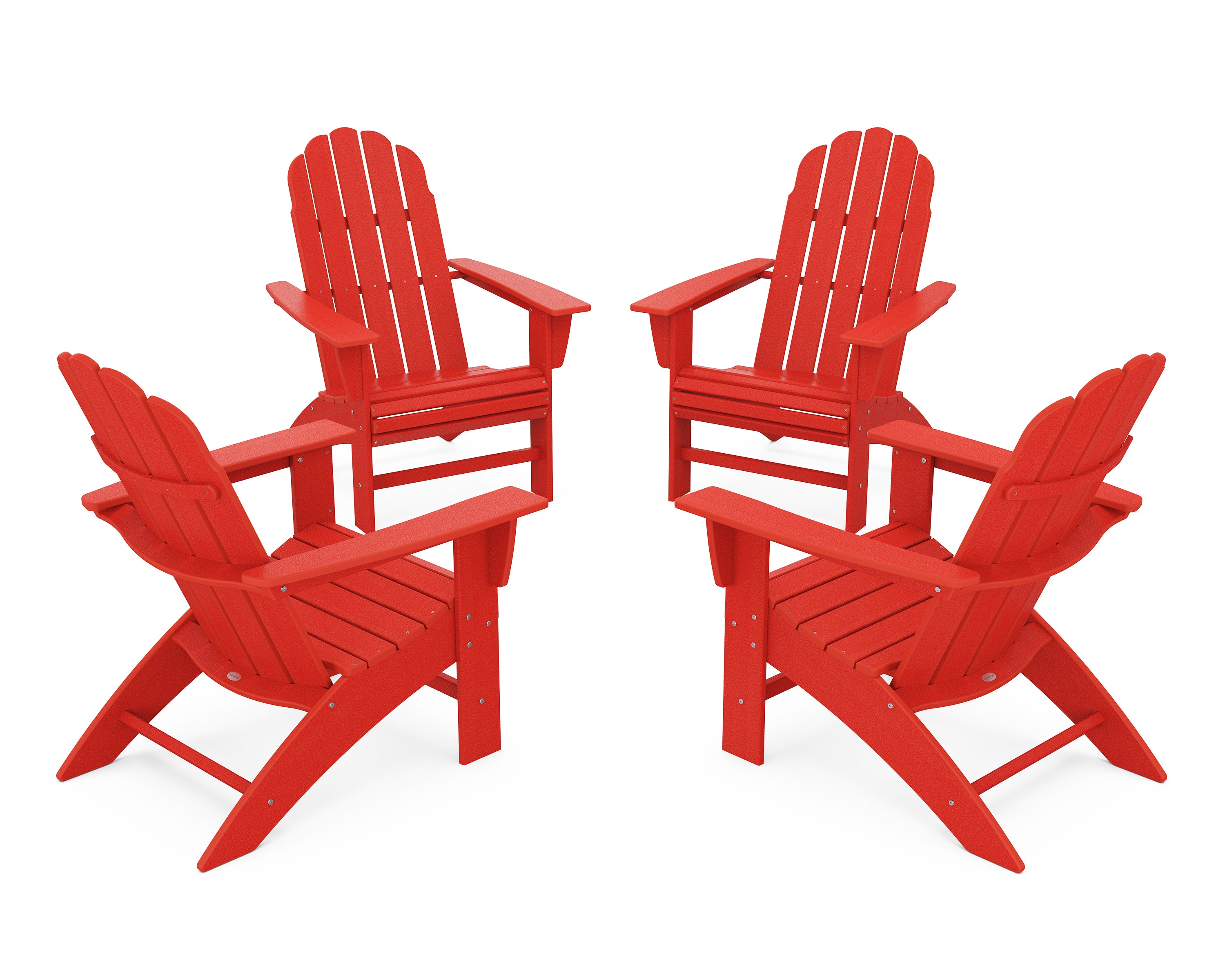 POLYWOOD® 4-Piece Vineyard Curveback Adirondack Chair Conversation Set in Sunset Red