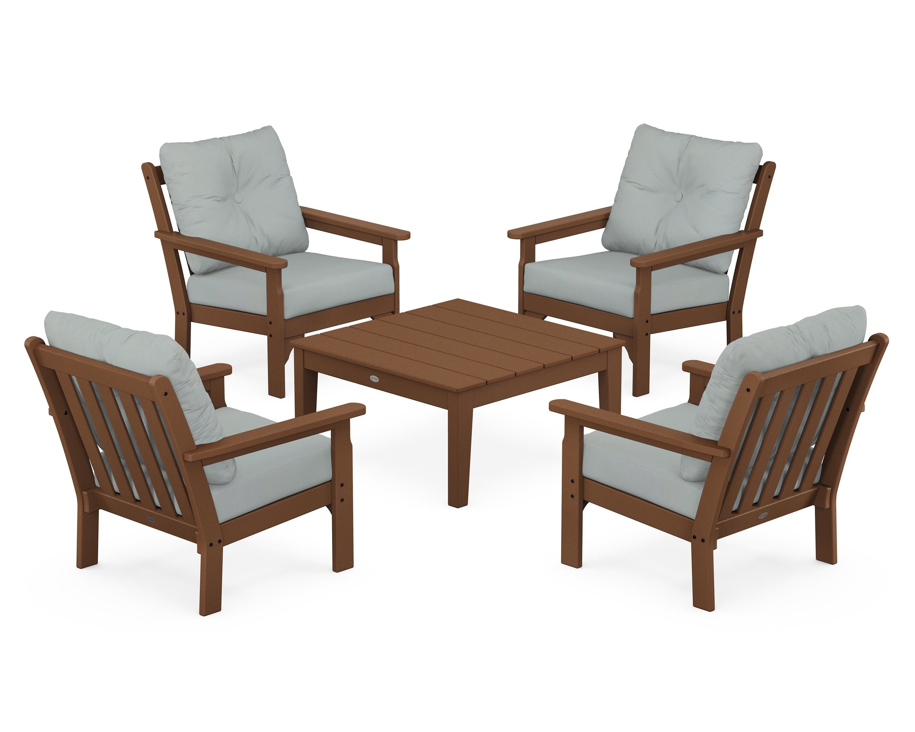 POLYWOOD Vineyard 5-Piece Deep Seating Conversation Set in Teak / Spa