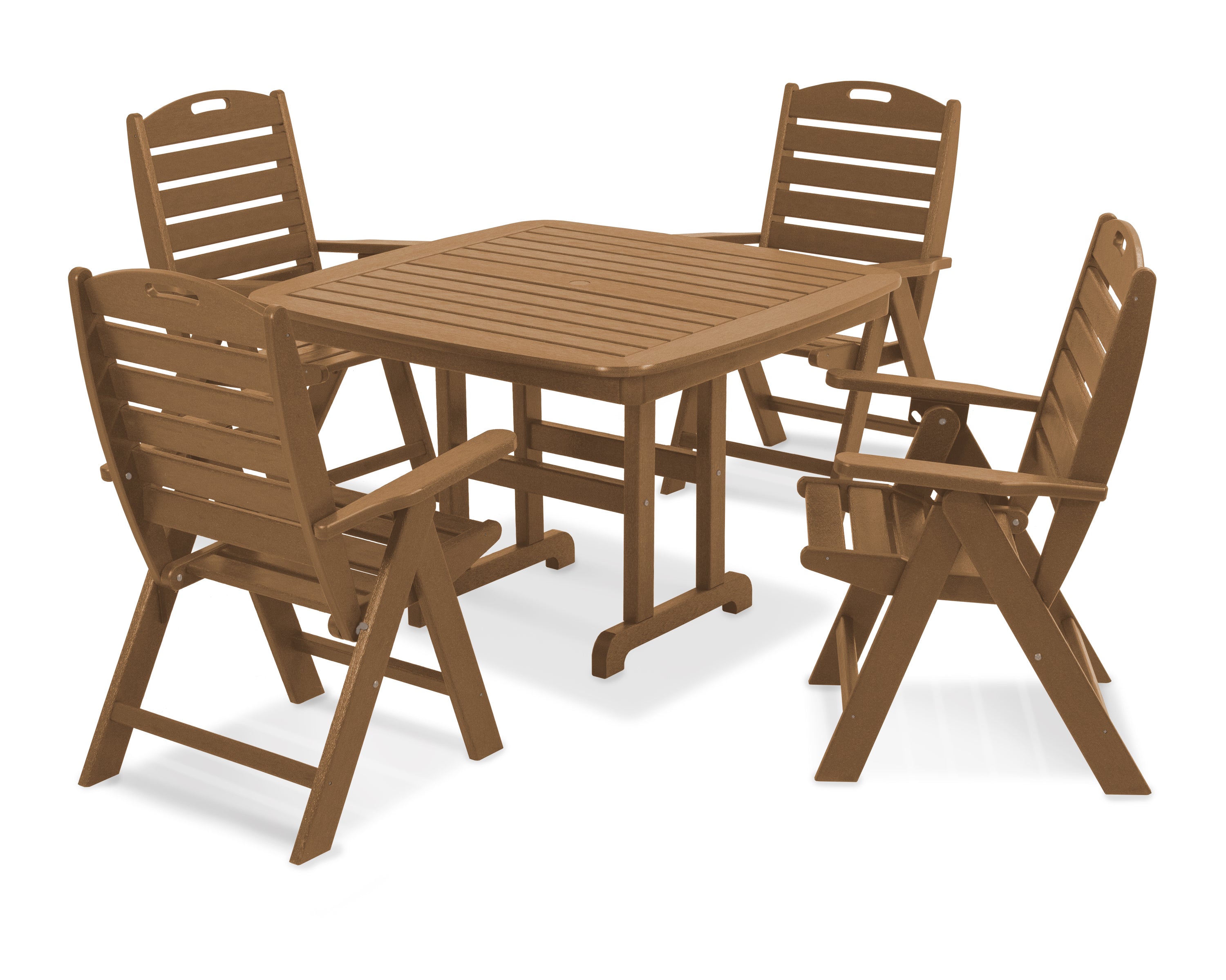 POLYWOOD® Nautical Highback Chair 5-Piece Dining Set in Teak