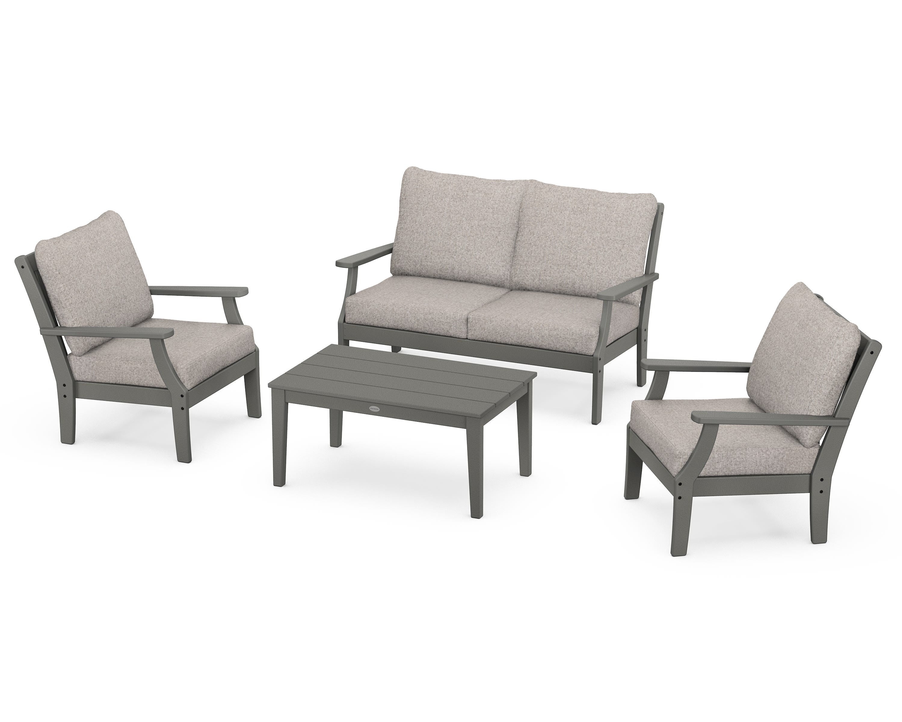 POLYWOOD Braxton 4-Piece Deep Seating Chair Set in Slate Grey / Weathered Tweed