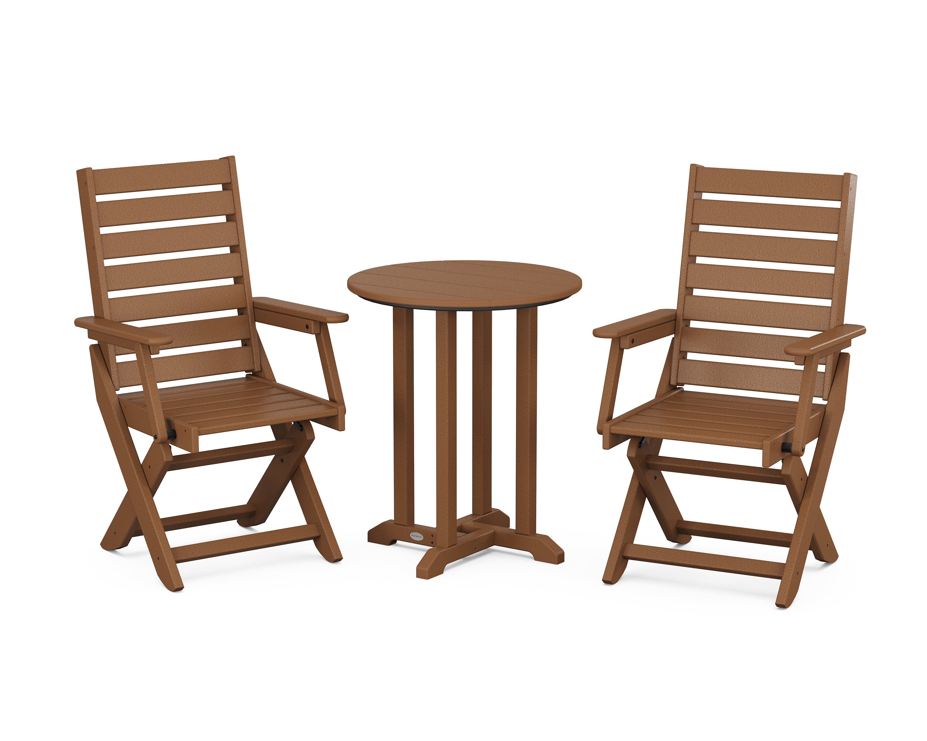 POLYWOOD Captain Folding Chair 3-Piece Round Bistro Dining Set in Teak