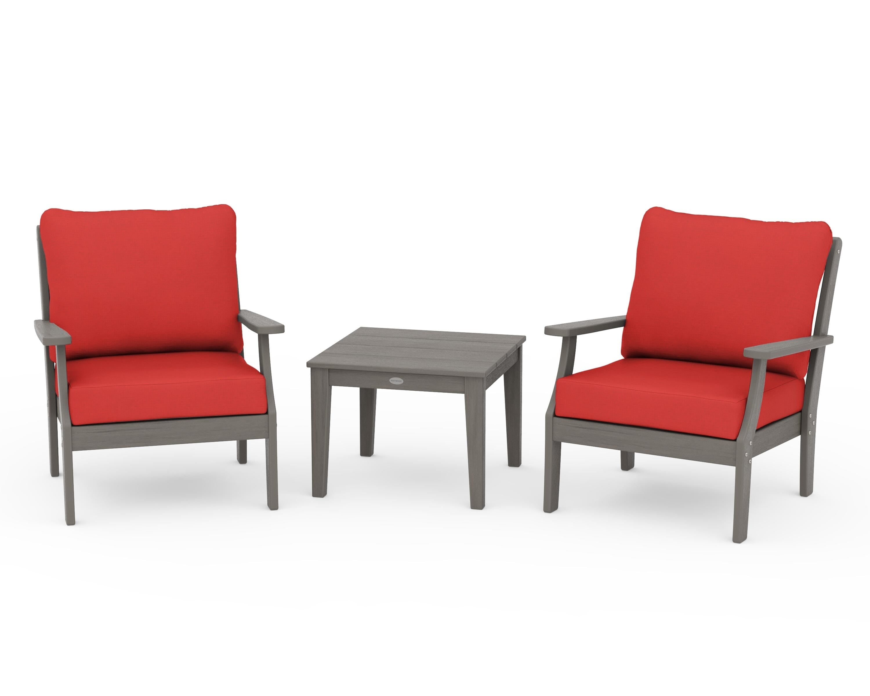 POLYWOOD Braxton 3-Piece Deep Seating Set in Driftwood / Crimson Linen