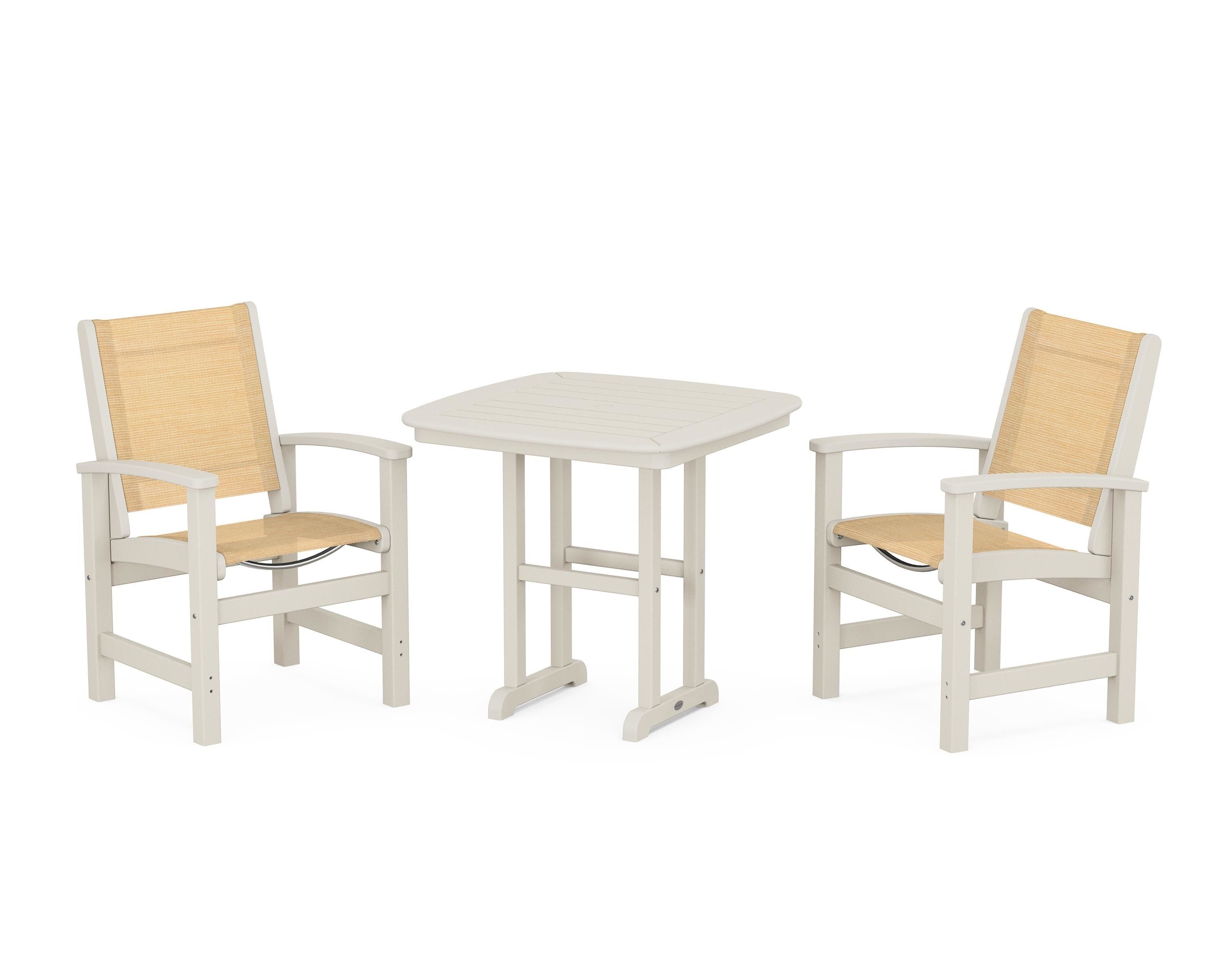 POLYWOOD Coastal 3-Piece Dining Set in Sand / Dupioni Apricot Sling