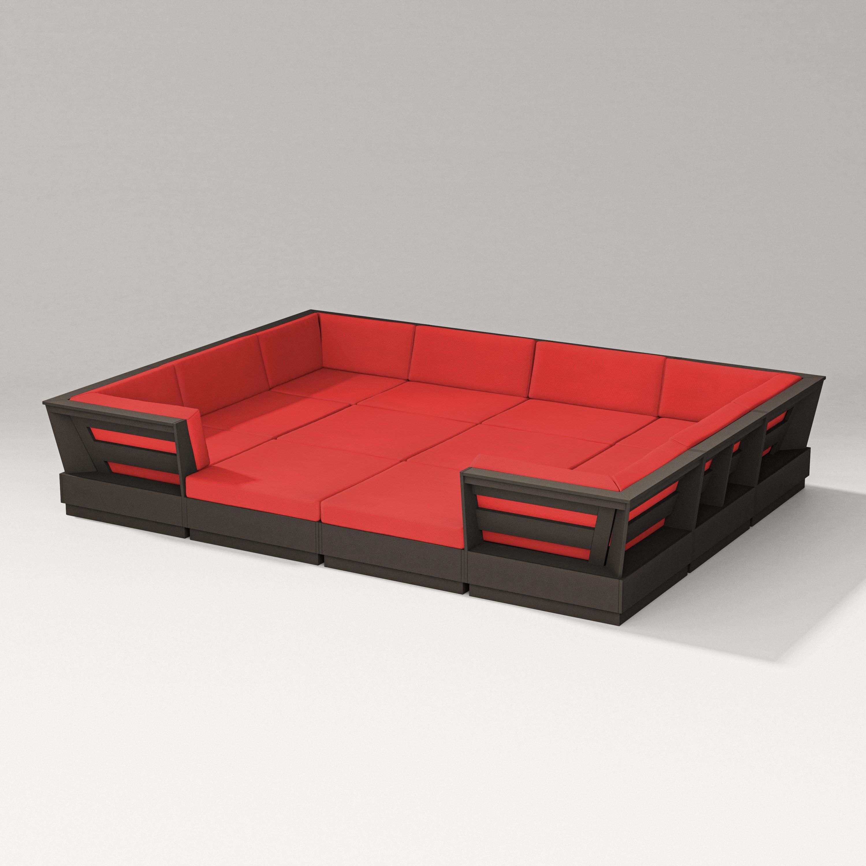 PW Designer Series Elevate 12-Piece Pit Sectional in Vintage Coffee / Crimson Linen