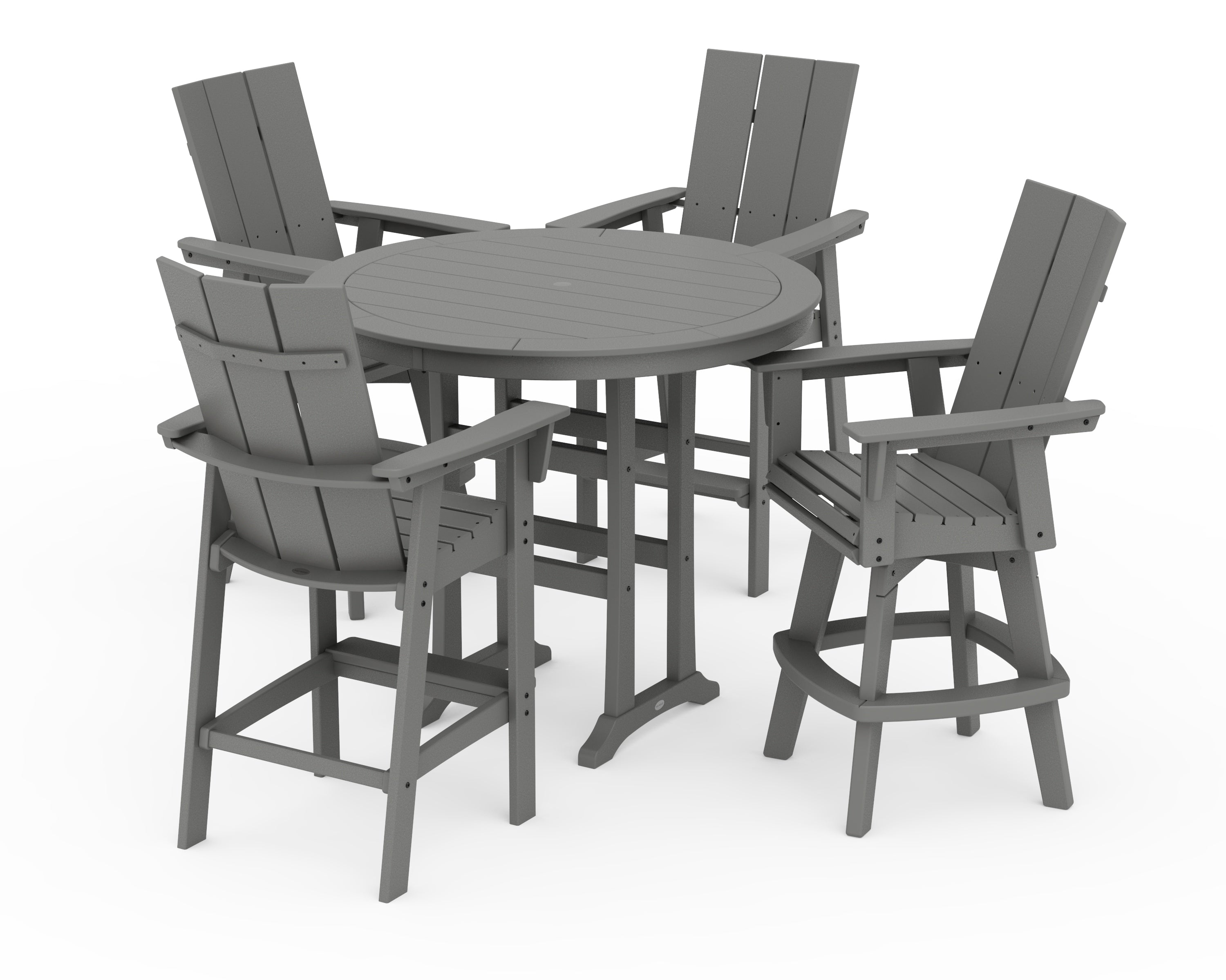 POLYWOOD Modern Adirondack 5-Piece Nautical Trestle Round Bar Set with Swivels in Slate Grey