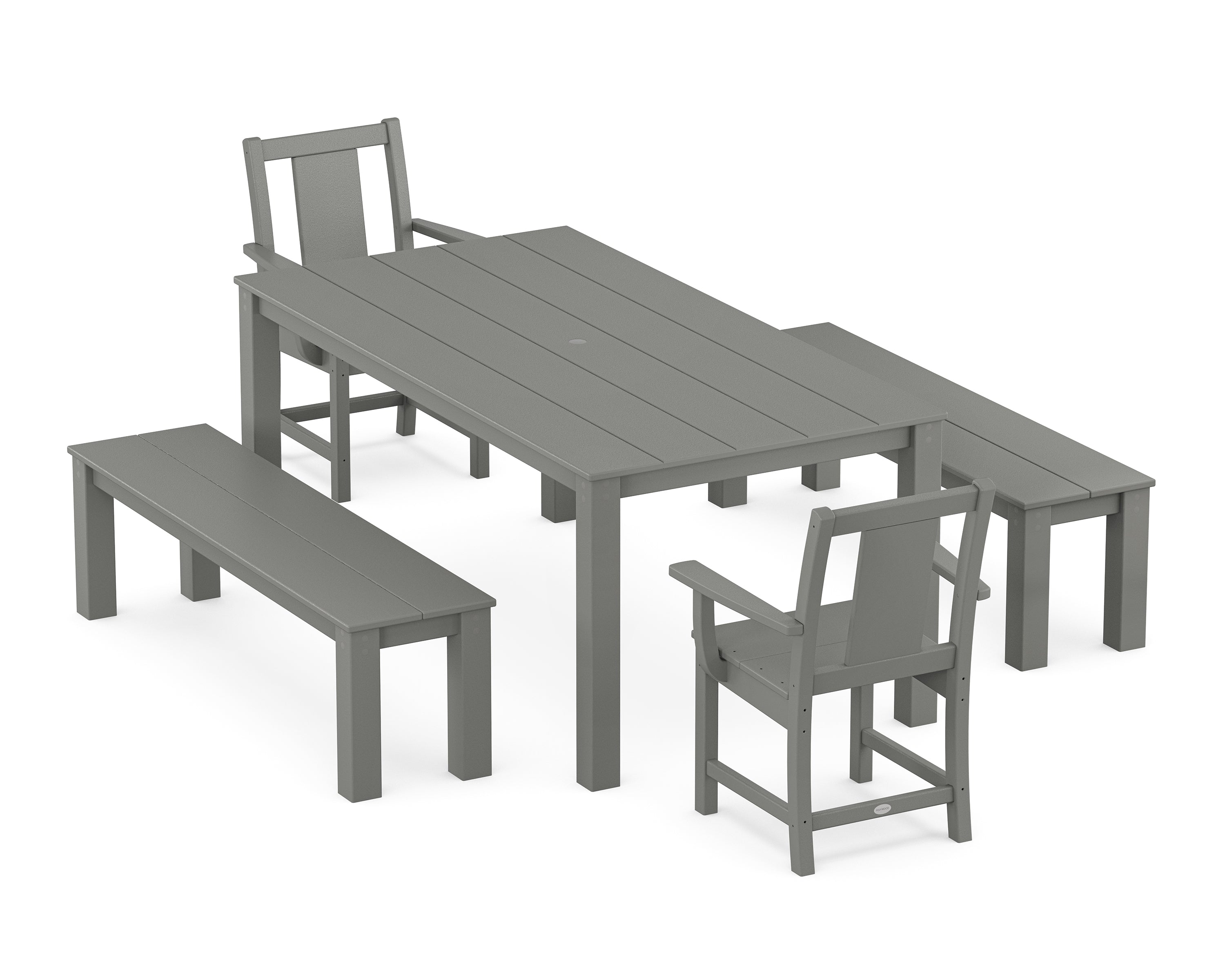 POLYWOOD® Prairie 5-Piece Parsons Dining Set with Benches in Slate Grey