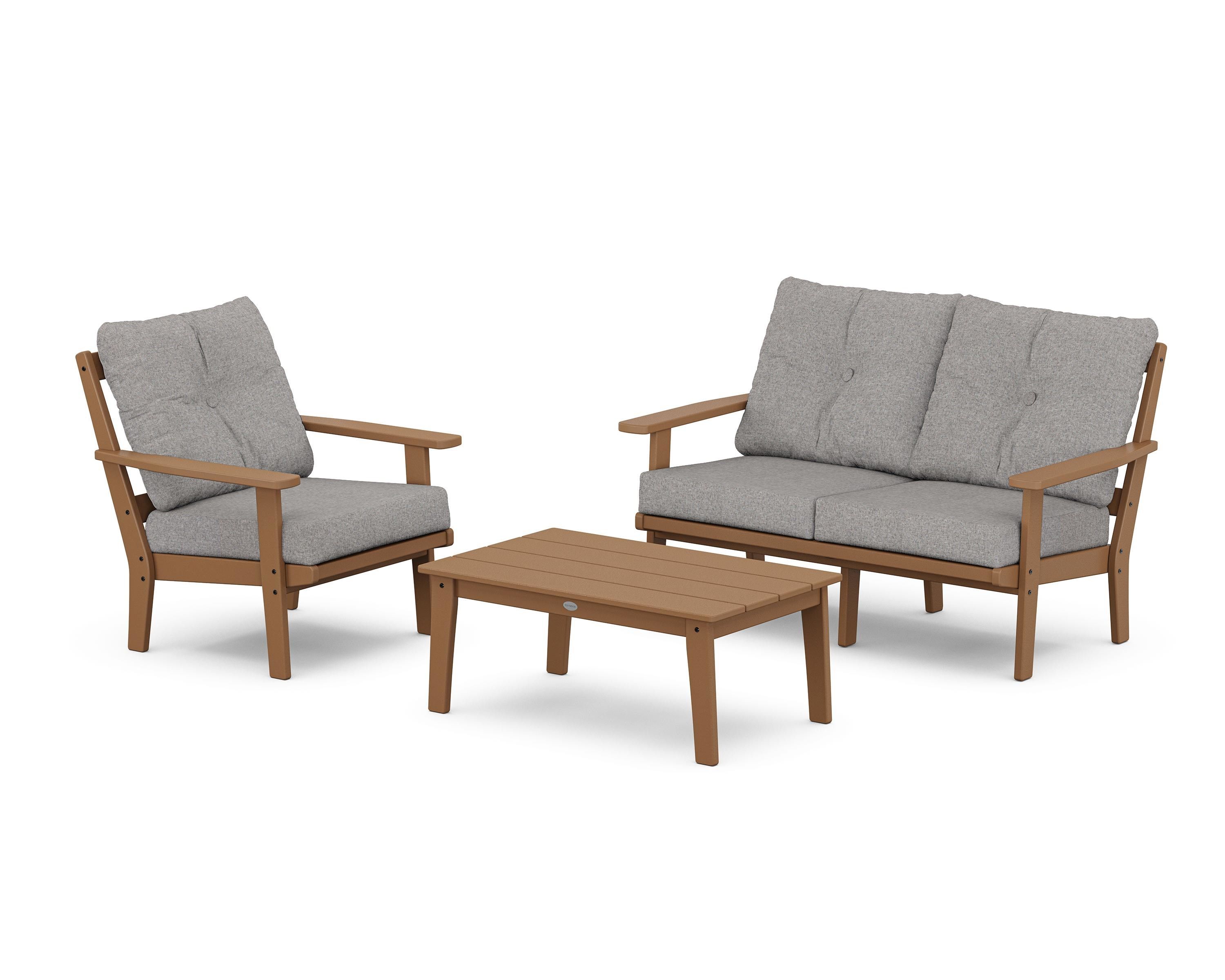POLYWOOD Prairie 3-Piece Deep Seating Set with Loveseat in Teak / Grey Mist