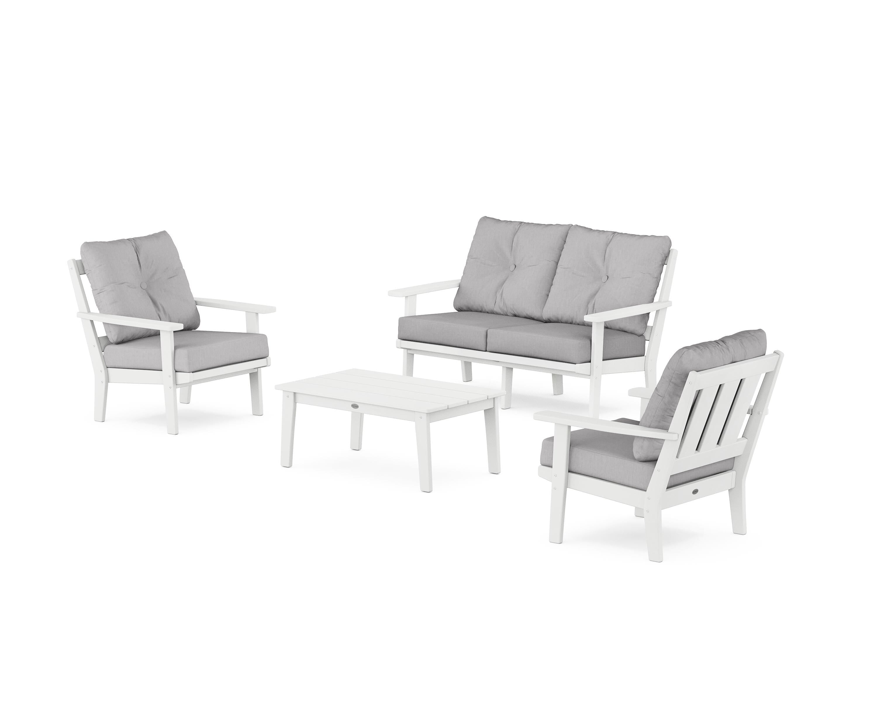 POLYWOOD Oxford 4-Piece Deep Seating Set with Loveseat in White / Granite