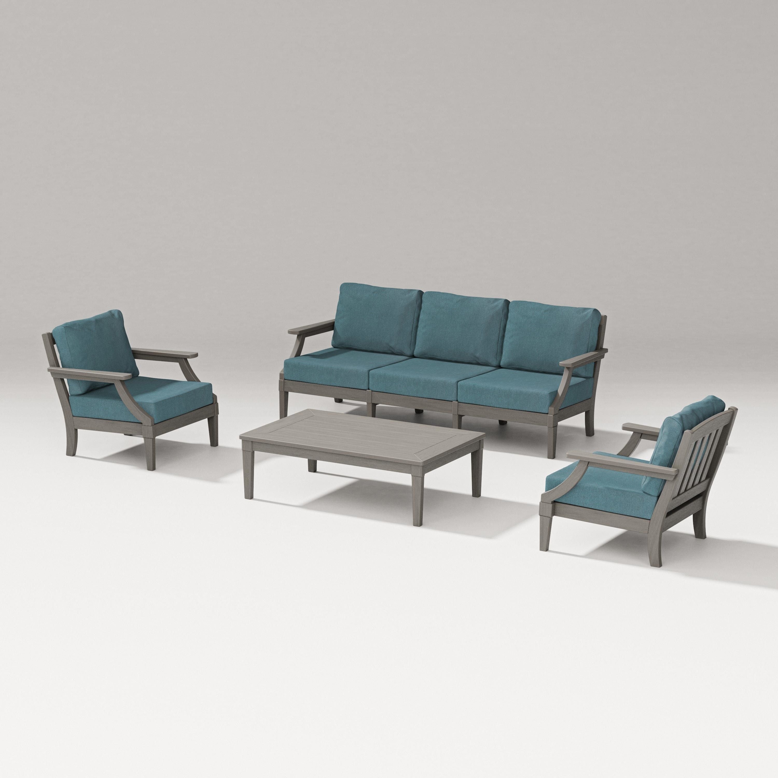 PW Designer Series Estate 4-Piece Lounge Sofa Set in Driftwood / Ocean Teal