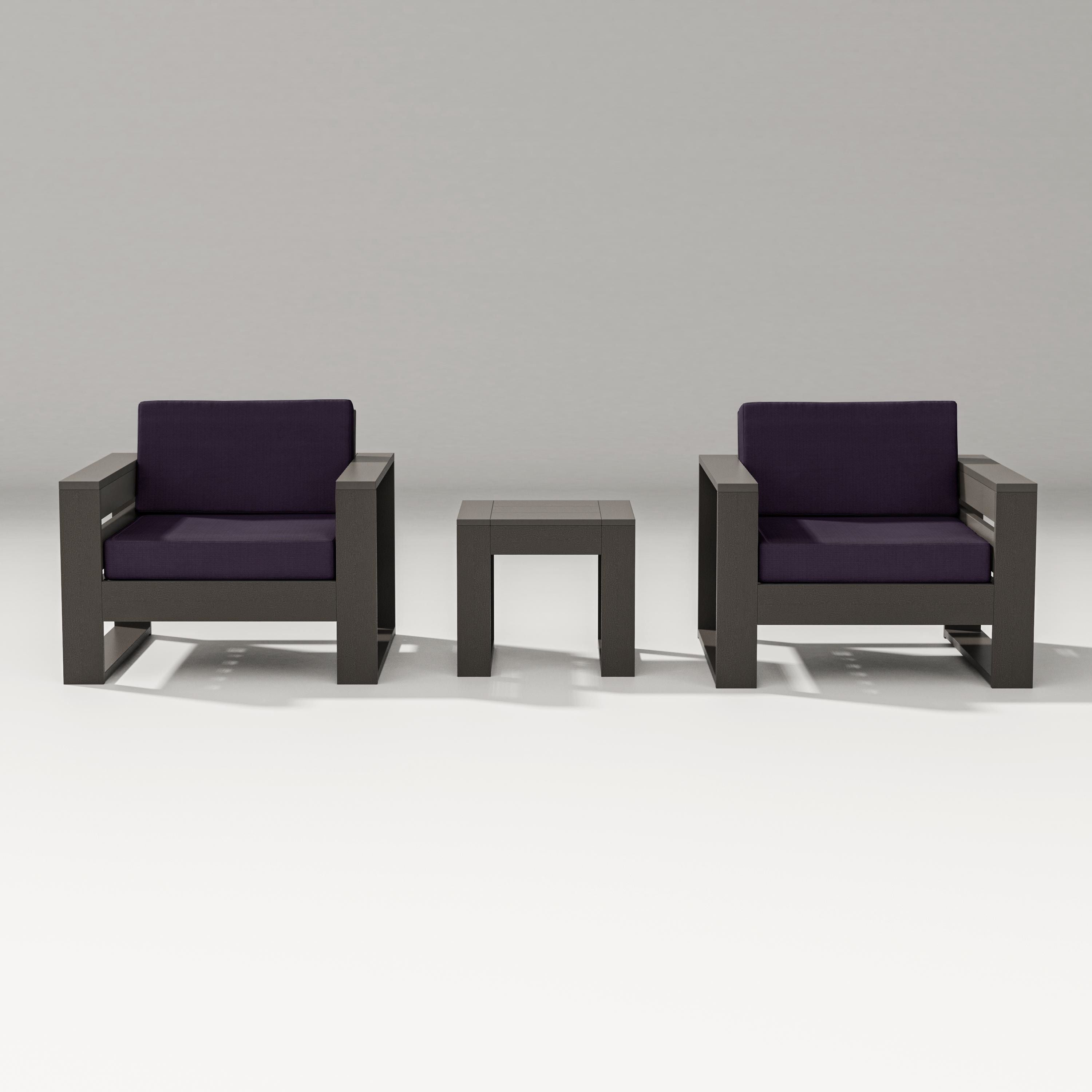 PW Designer Series Latitude 3-Piece Lounge Chair Set in Vintage Coffee / Navy Linen