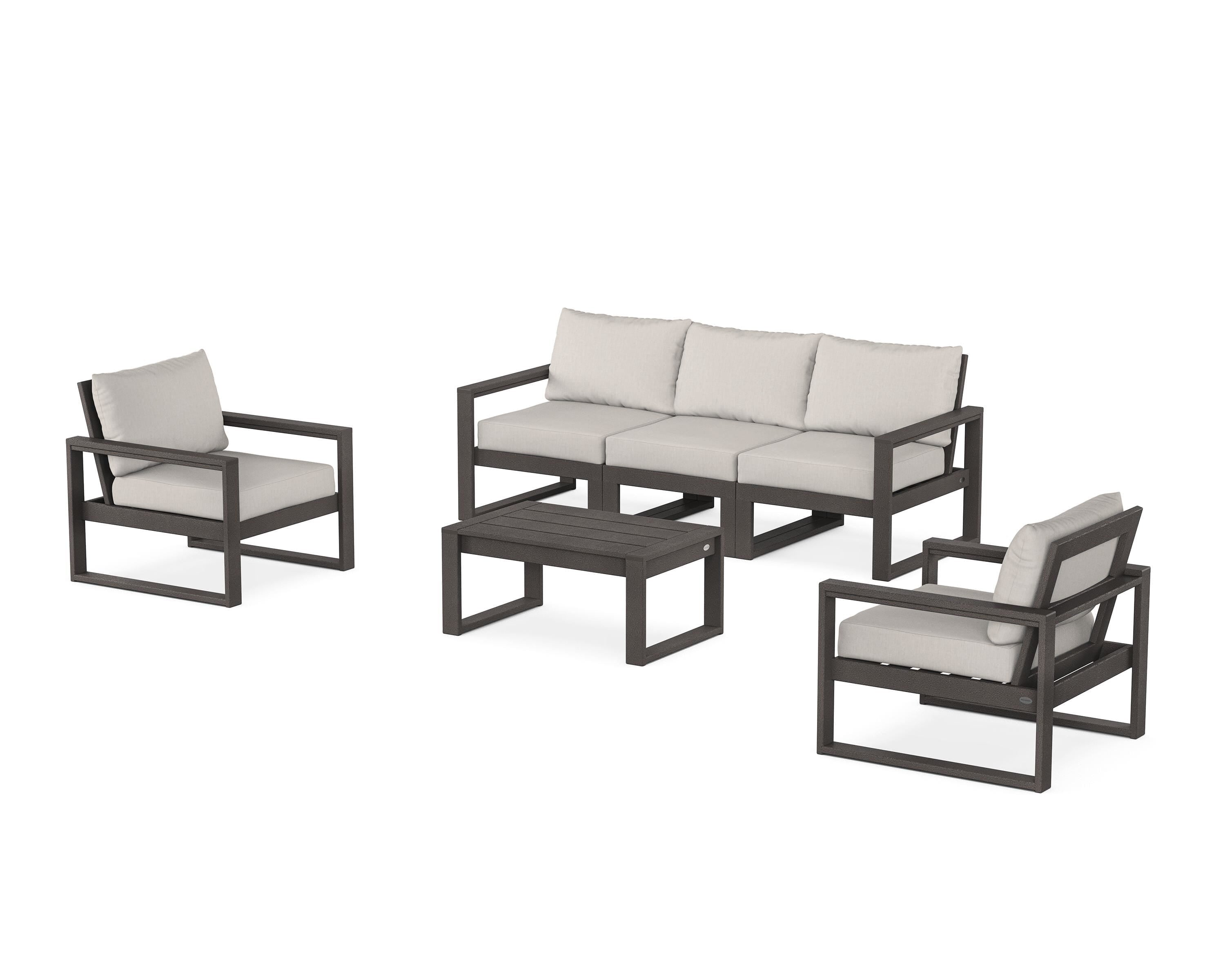 POLYWOOD EDGE Sectional 4-Piece Deep Seating Set with Sofa in Vintage Coffee / Cast Ash