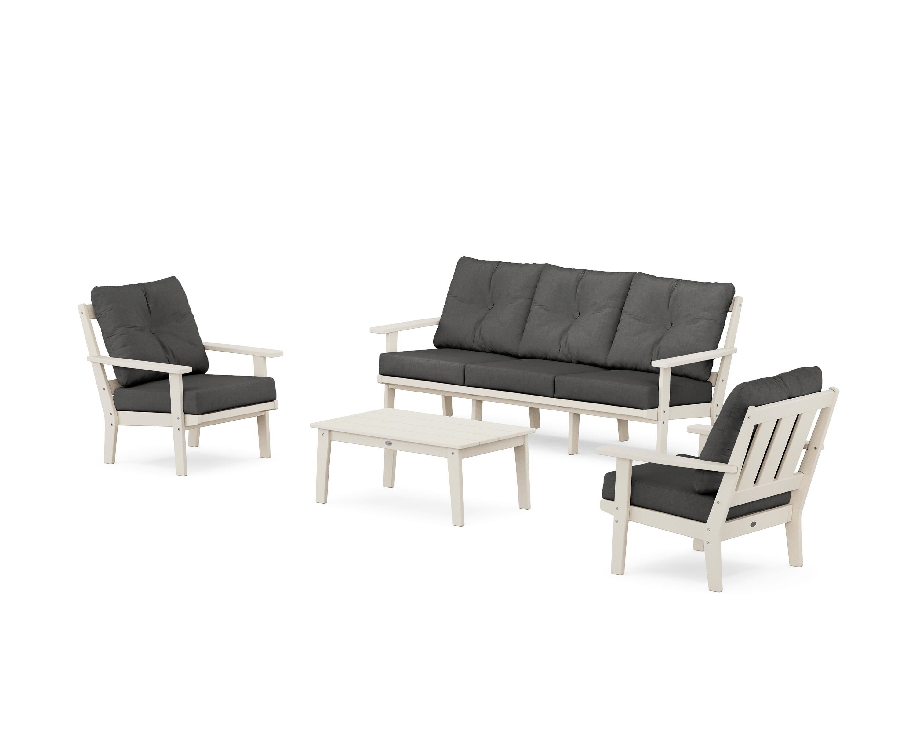 POLYWOOD Oxford 4-Piece Deep Seating Set with Sofa in Sand / Spectrum Carbon