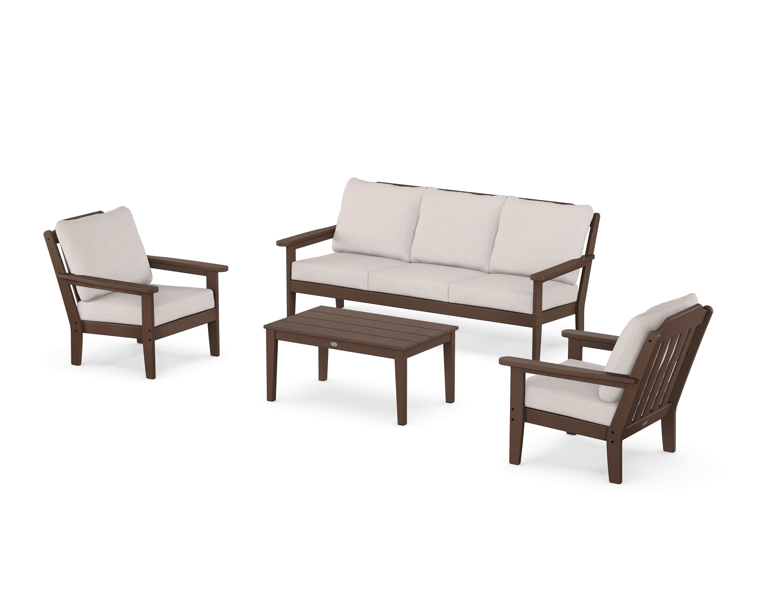 Country Living Cottage 4-Piece Deep Seating Set with Sofa in Mahogany / Dune Burlap