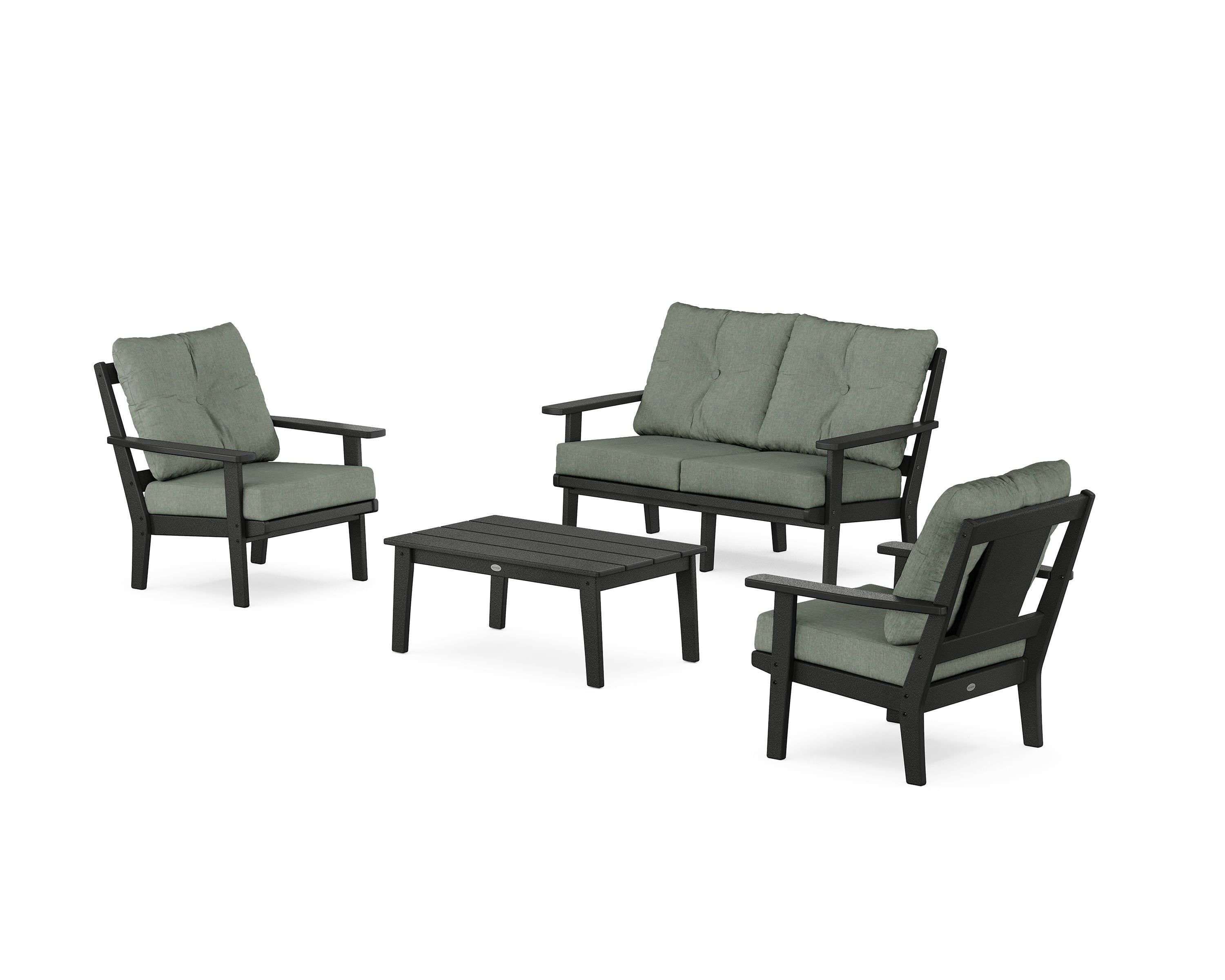 POLYWOOD Prairie 4-Piece Deep Seating Set with Loveseat in Black / Cast Sage