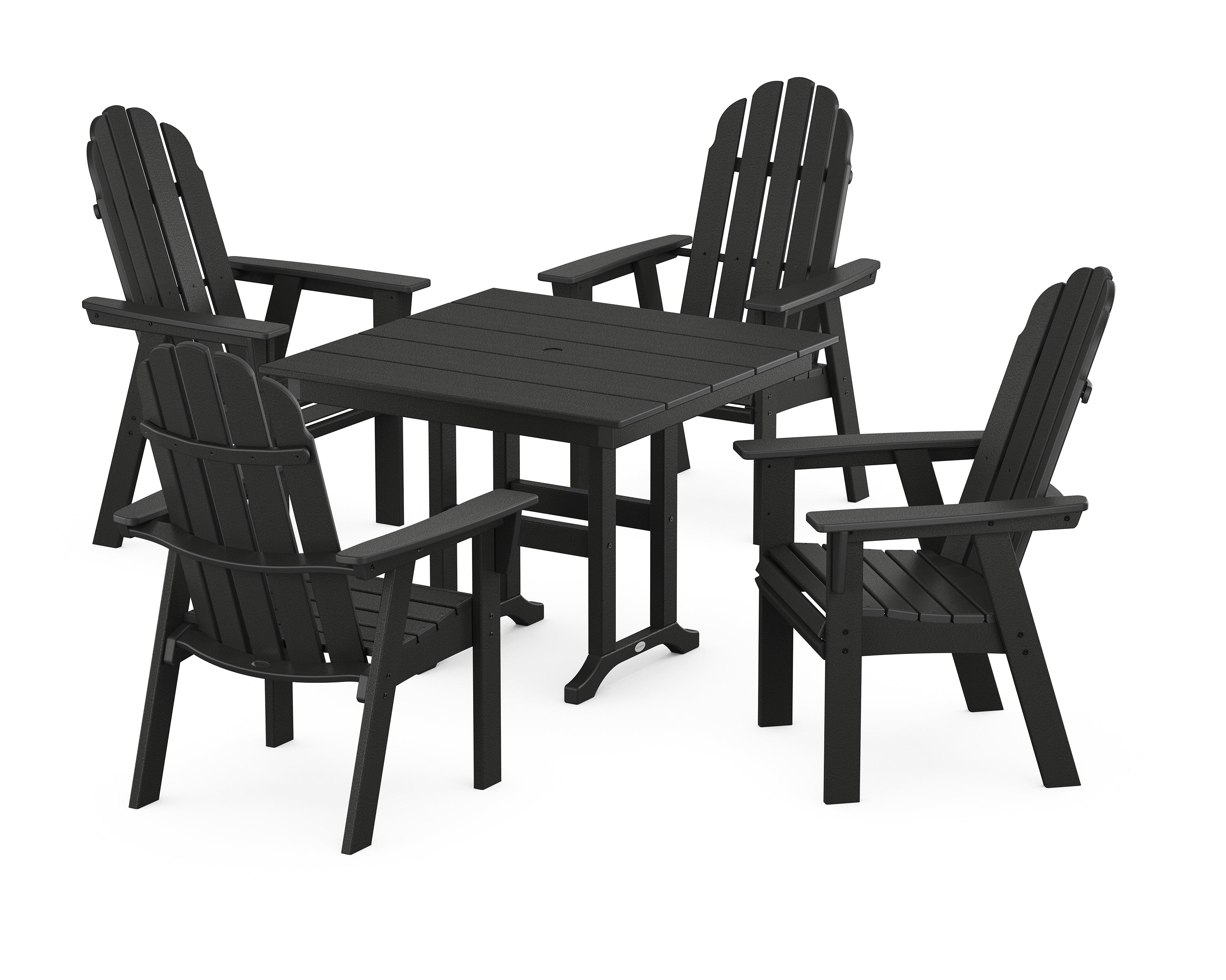 POLYWOOD® Vineyard Curveback Adirondack 5-Piece Farmhouse Dining Set in Black