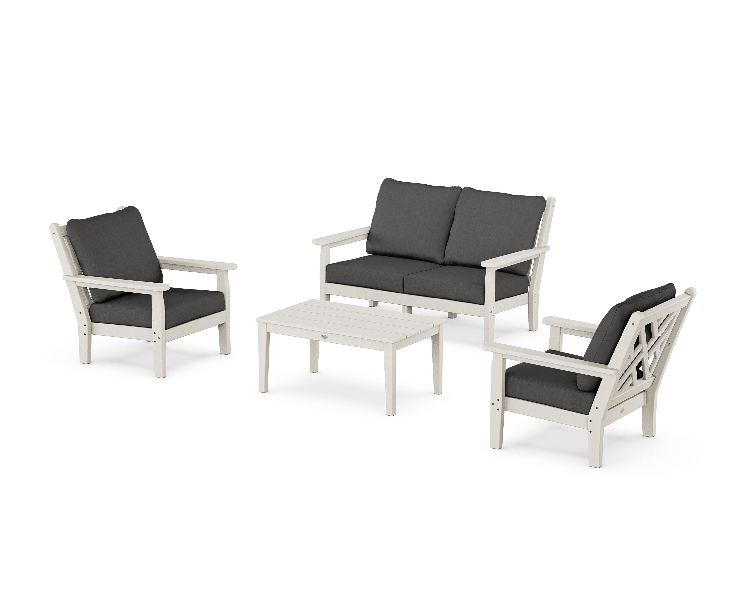POLYWOOD Chippendale 4-Piece Deep Seating Set with Loveseat in Sand / Spectrum Carbon