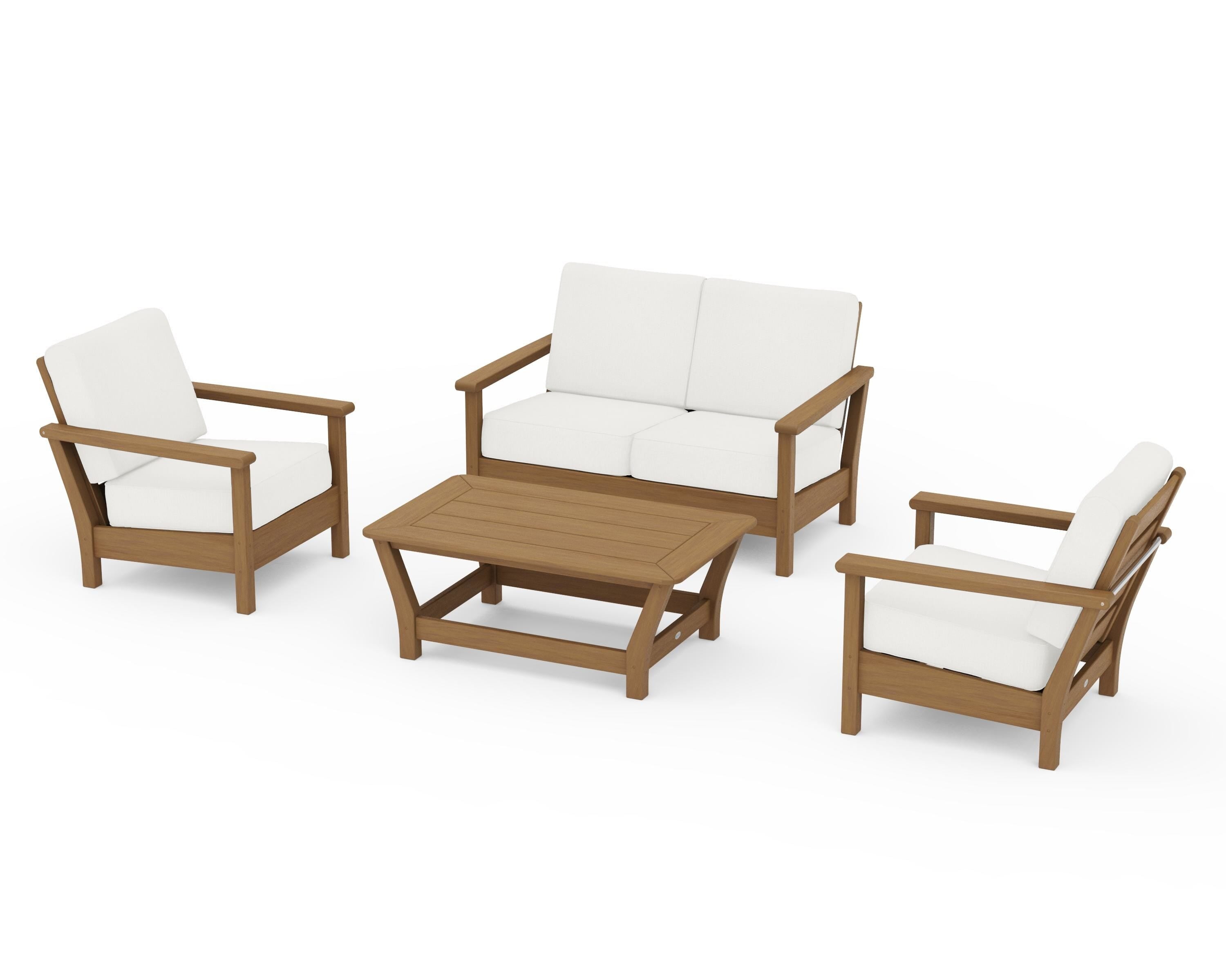 POLYWOOD Harbour 4-Piece Deep Seating Set in Natural / Natural Linen